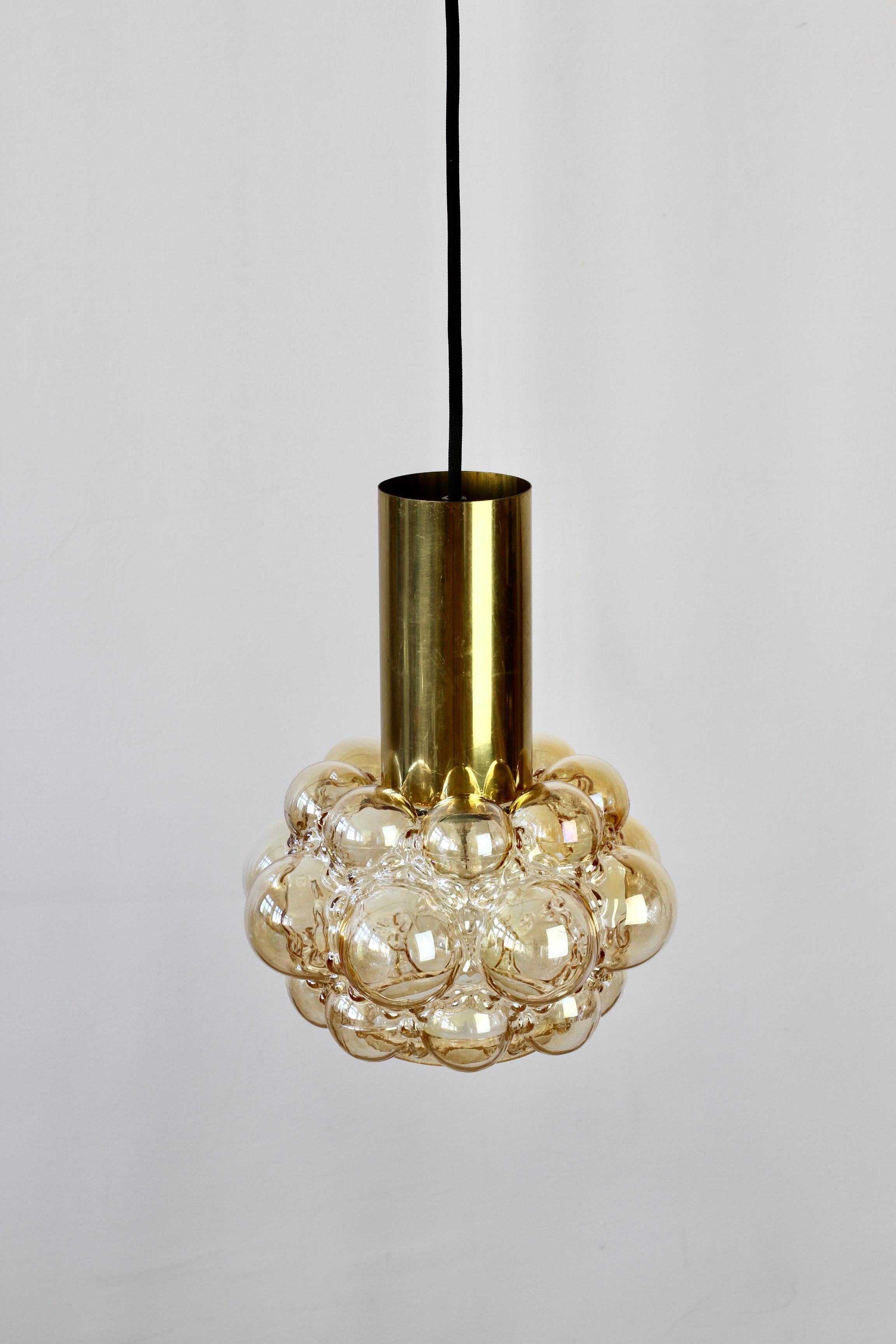 German Limburg Amber Bubble Glass Pendant Light by Helena Tynell circa 1965 For Sale