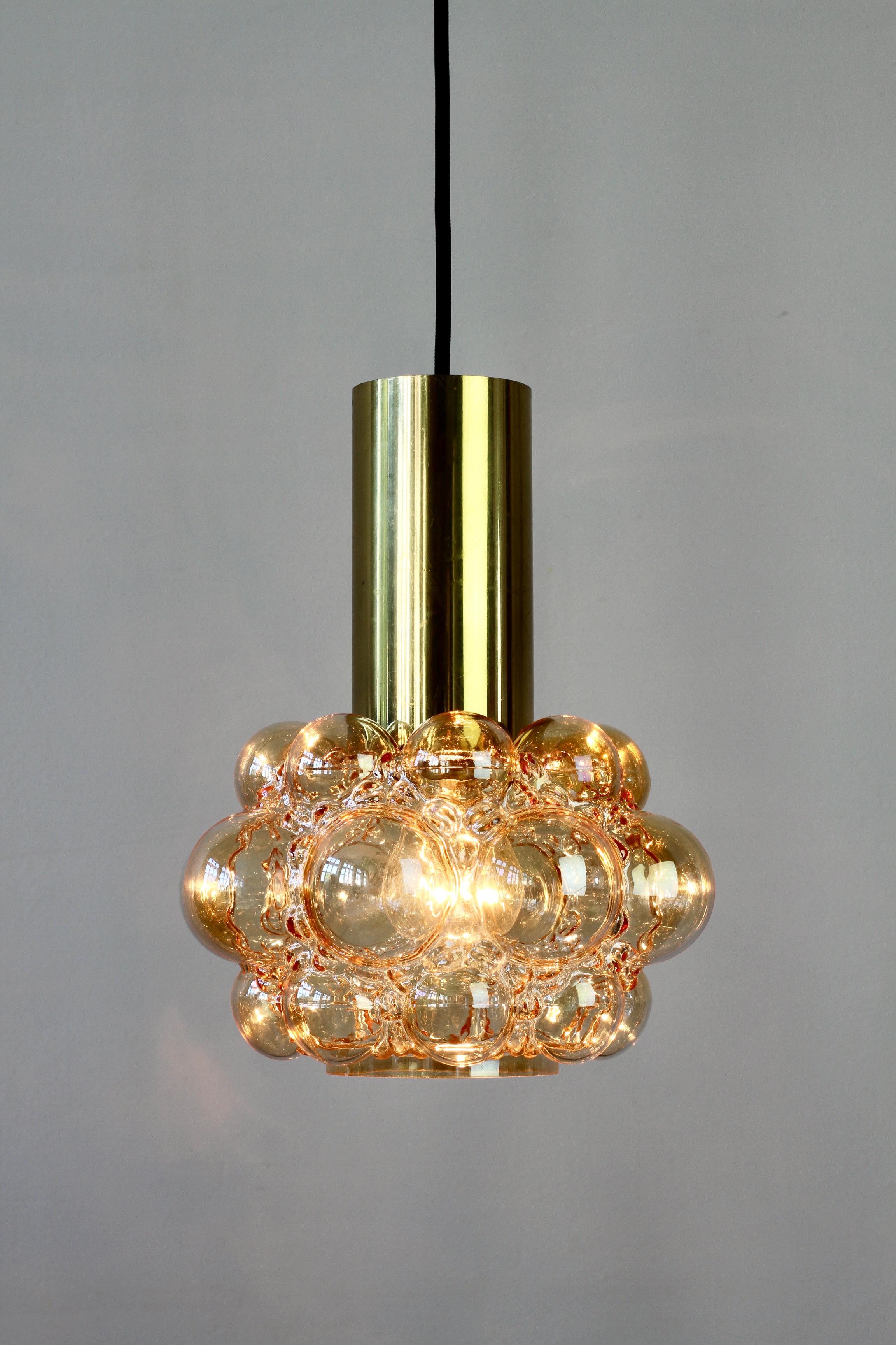 20th Century Limburg Amber Bubble Glass Pendant Light by Helena Tynell circa 1965 For Sale