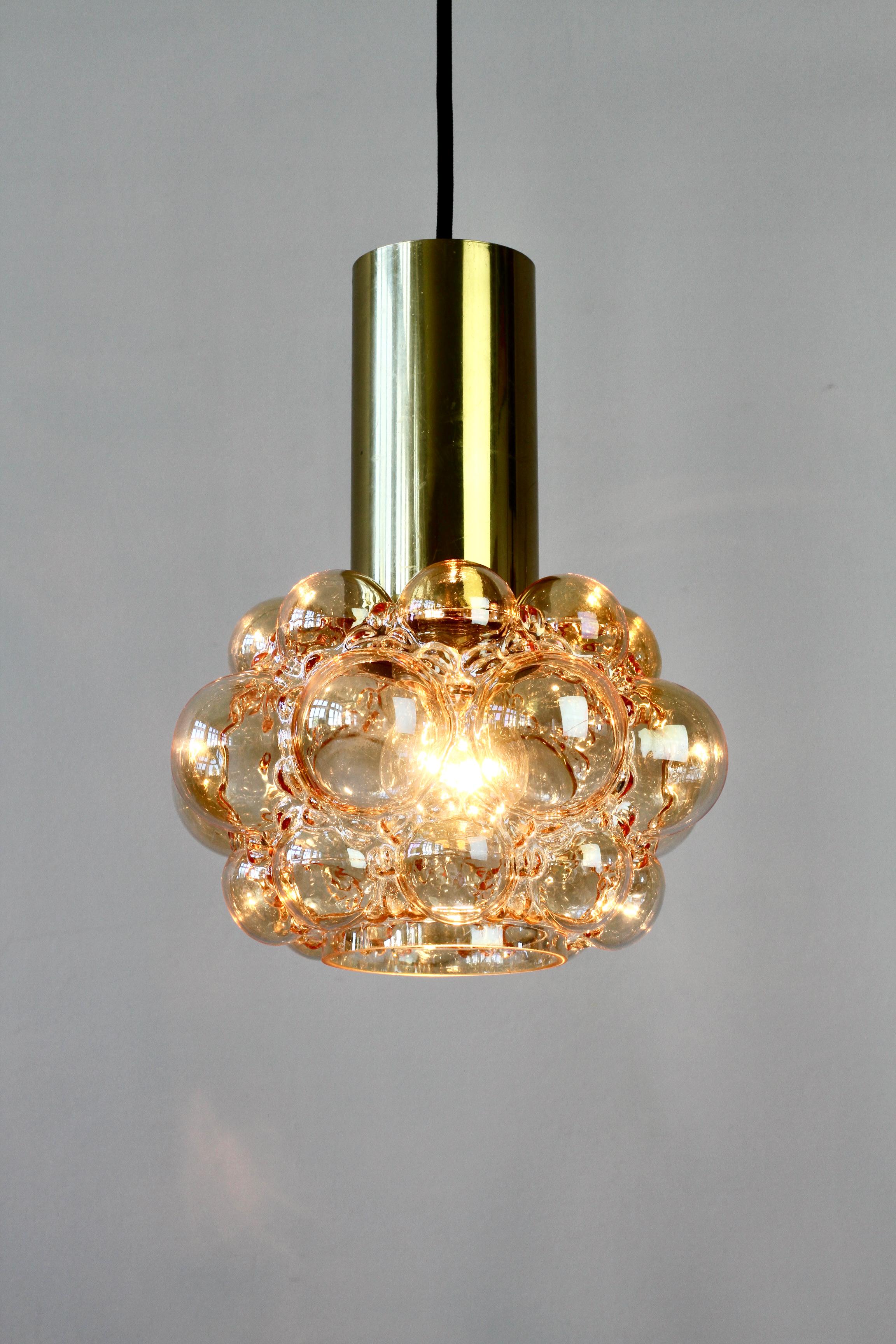 Brass Limburg Amber Bubble Glass Pendant Light by Helena Tynell circa 1965 For Sale