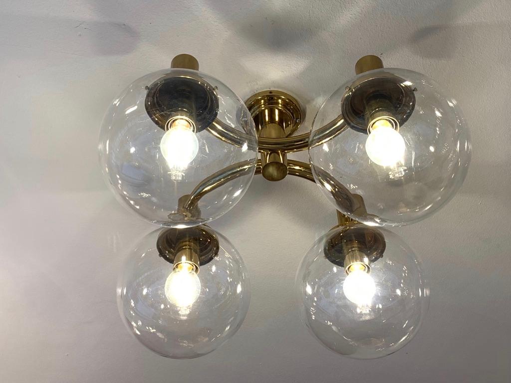 German Limburg Brass and Glass Flush Mount Lamp For Sale