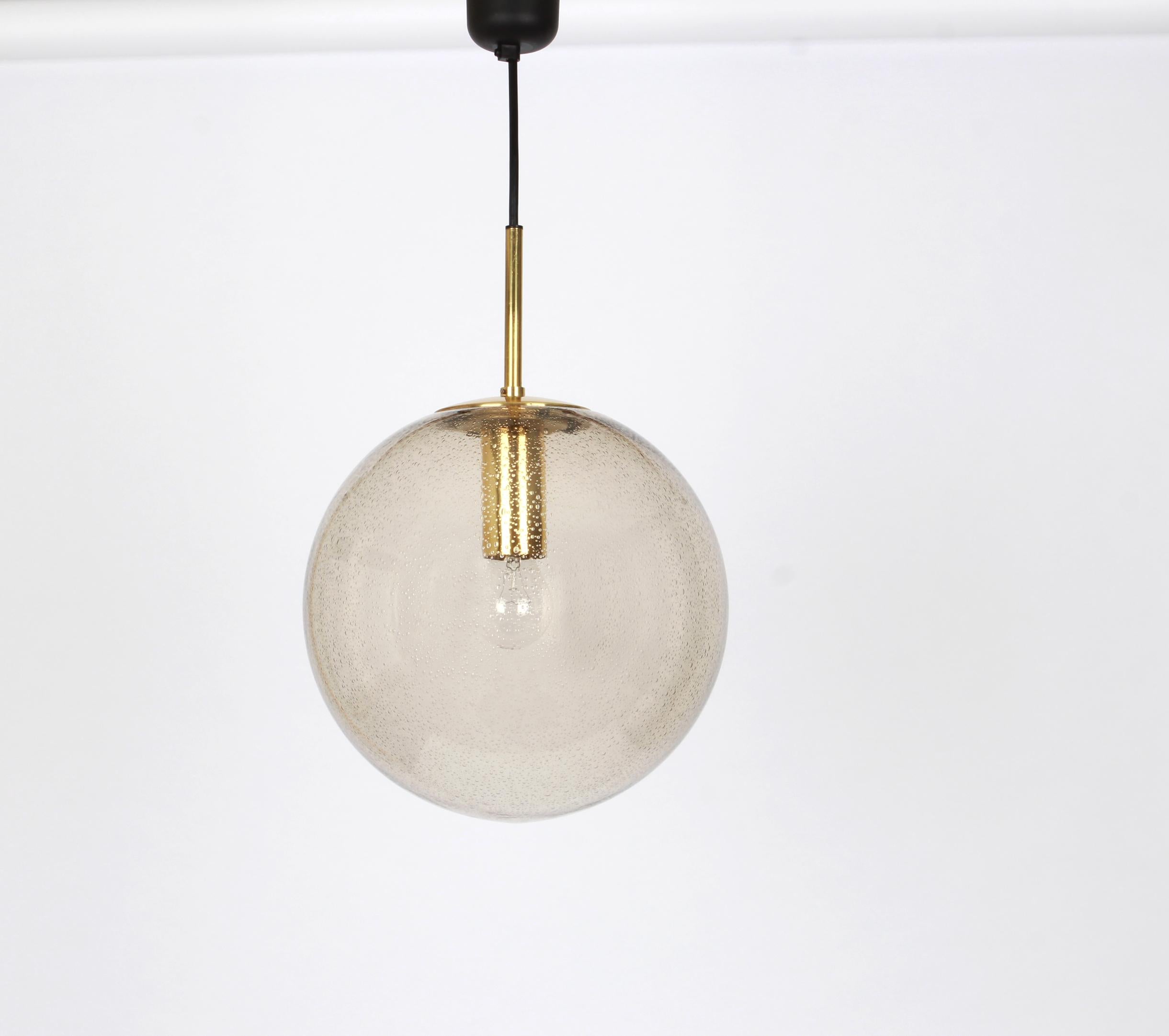 Limburg Brass with Smoked Glass Ball Pendant, Germany, 1970s For Sale 5