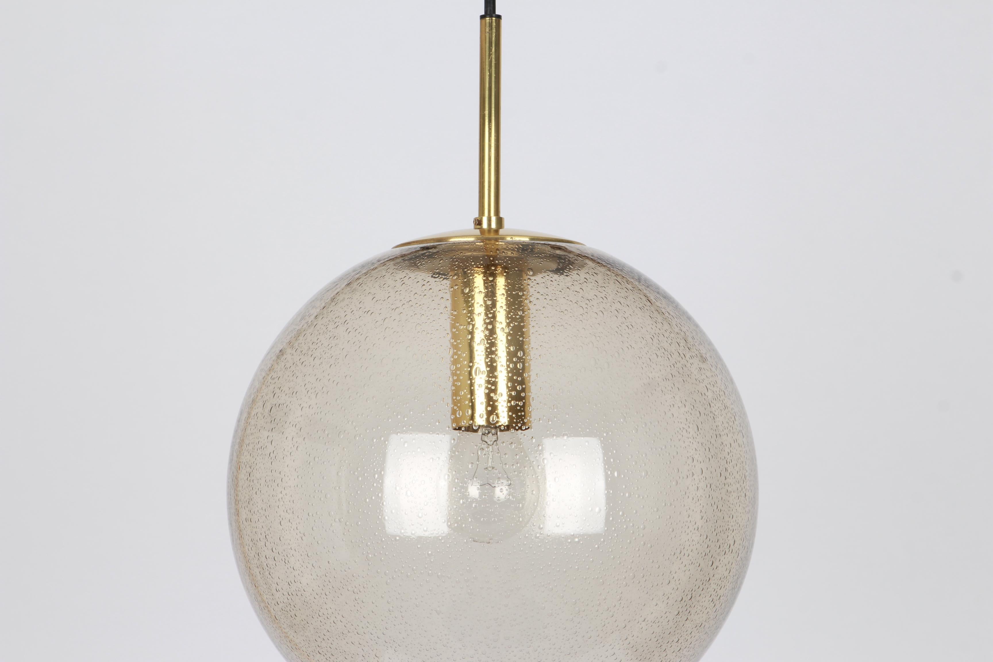 Limburg Brass with Smoked Glass Ball Pendant, Germany, 1970s For Sale 7