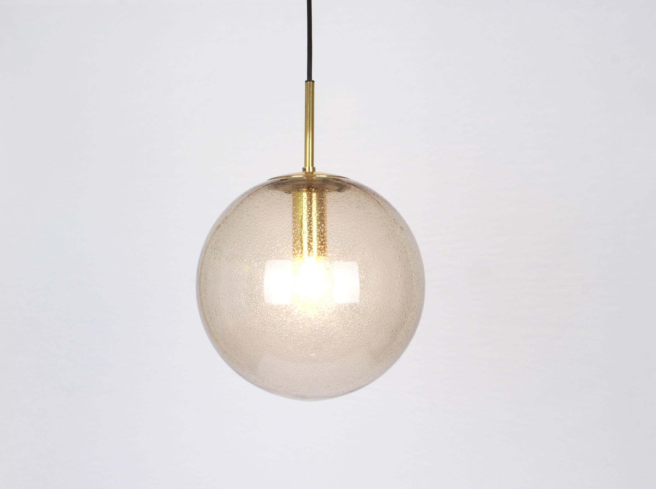 Limburg Brass with Smoked Glass Ball Pendant, Germany, 1970s For Sale 8