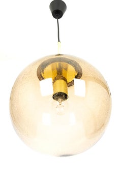 Limburg Brass with Smoked Glass Ball Pendant, Germany, 1970s