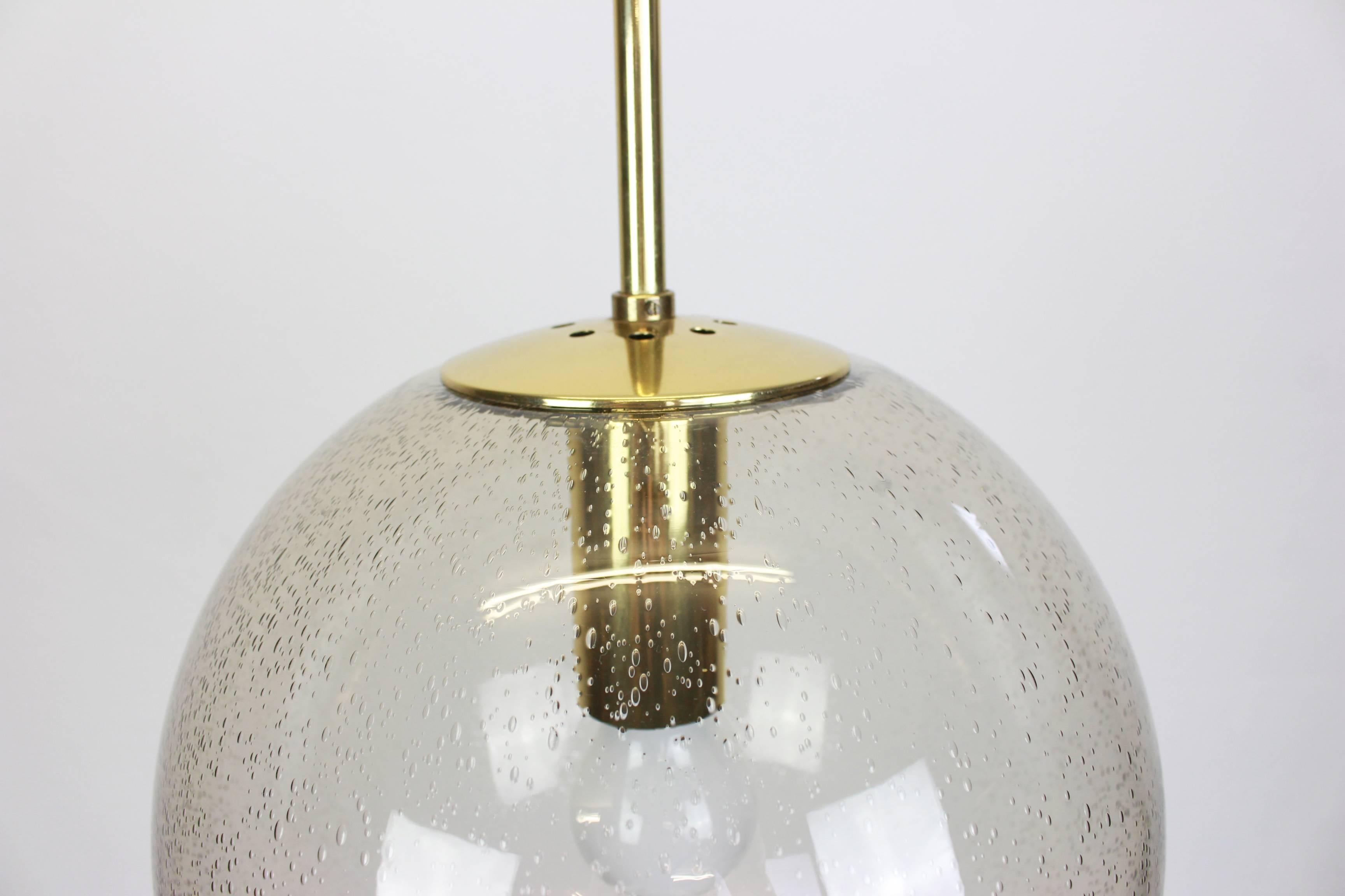 Limburg Brass with Smoked Glass Ball Pendant, Germany, 1970s For Sale 1