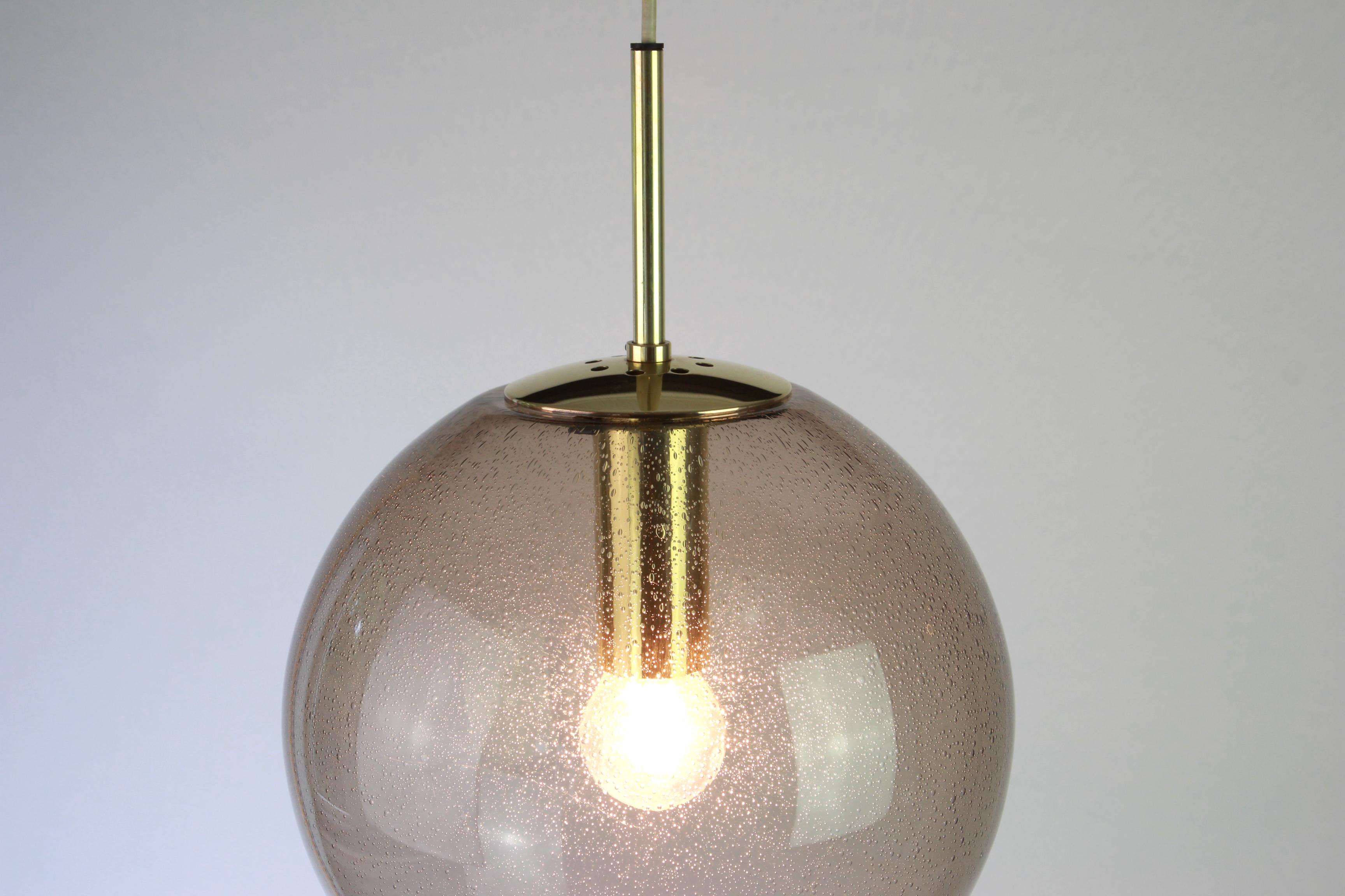 Limburg Brass with Smoked Glass Ball Pendant, Germany, 1970s In Good Condition For Sale In Aachen, NRW