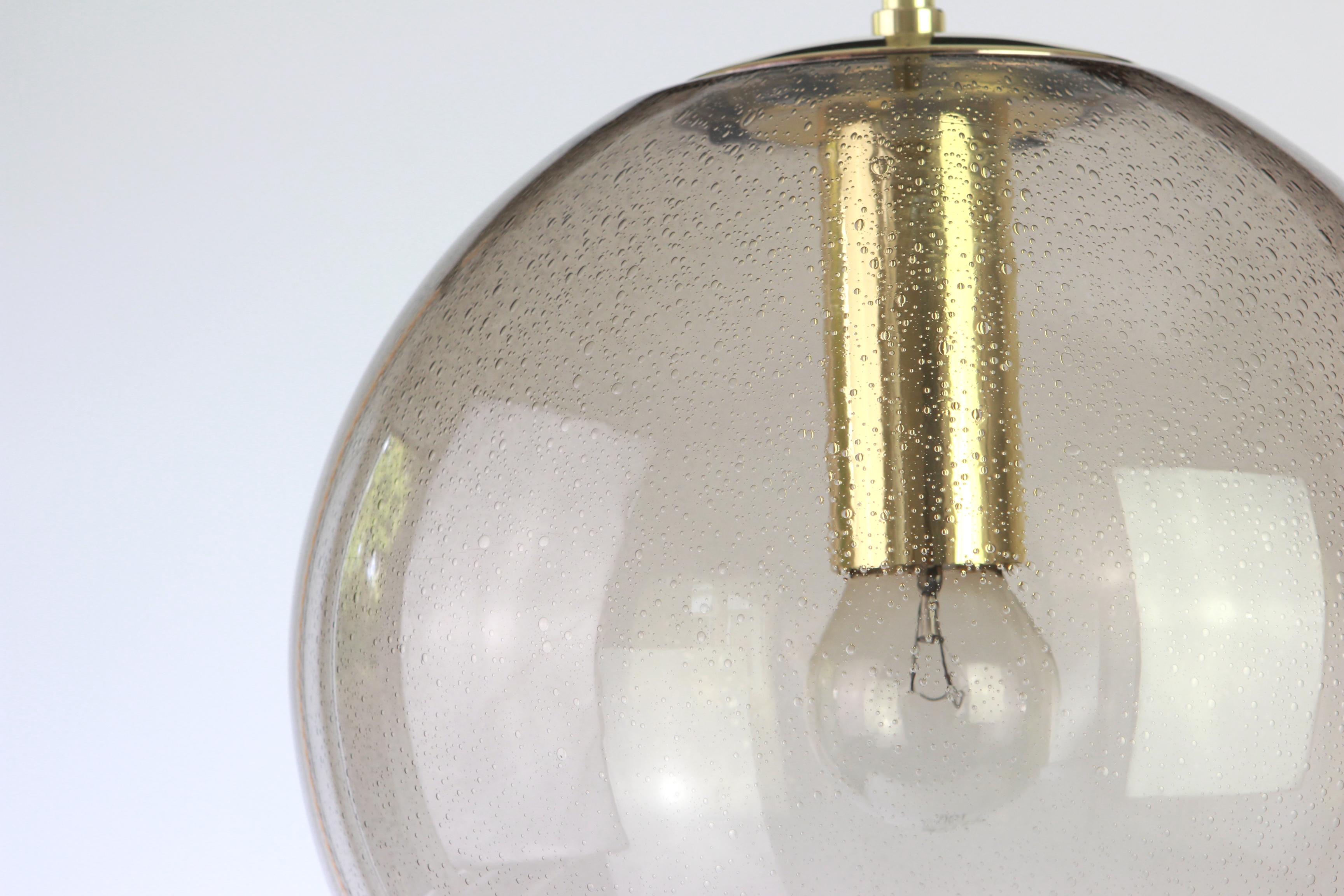 Limburg Brass with Smoked Glass Ball Pendant, Germany, 1970s For Sale 3