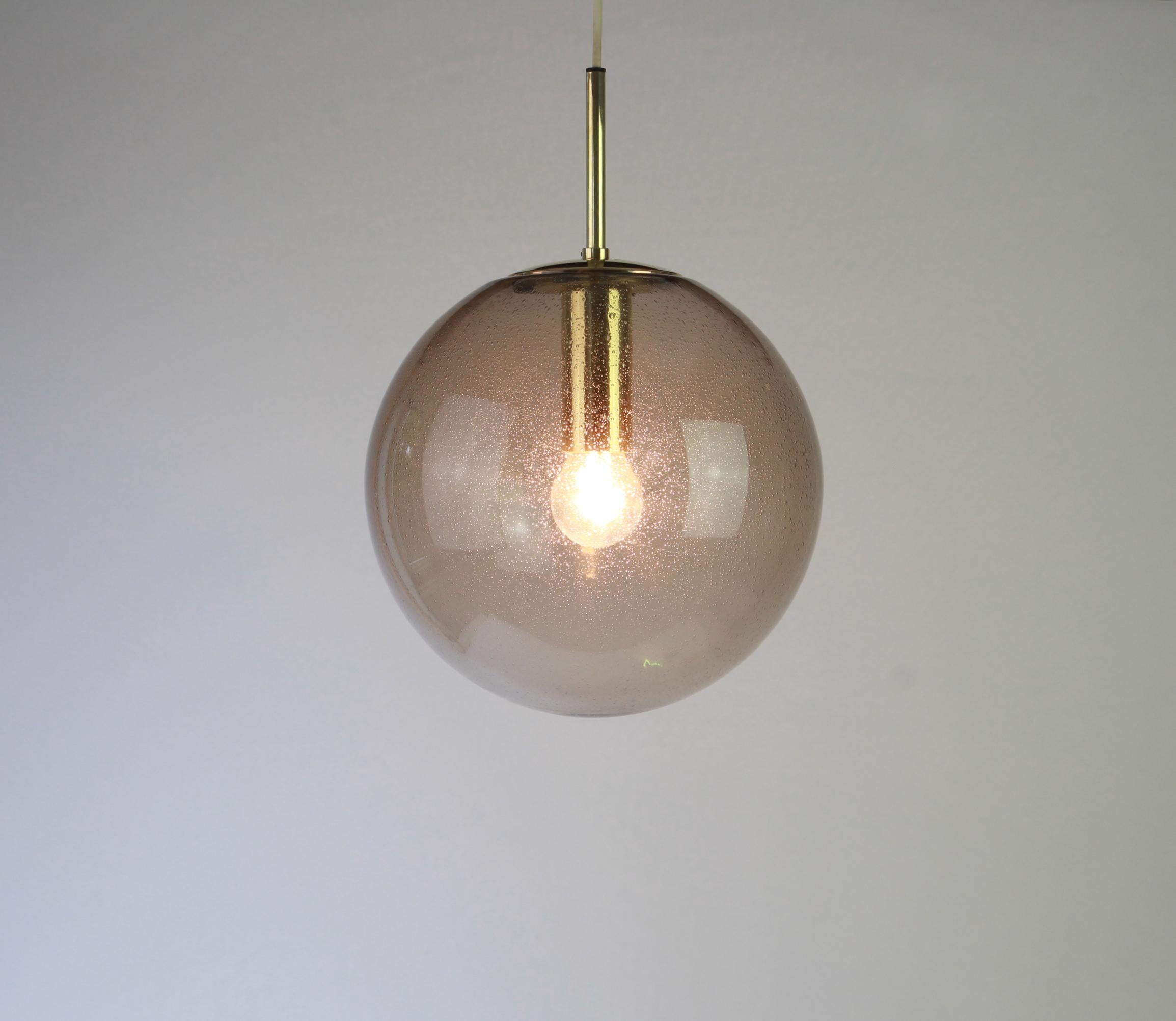 Limburg Brass with Smoked Glass Ball Pendant, Germany, 1970s For Sale 4