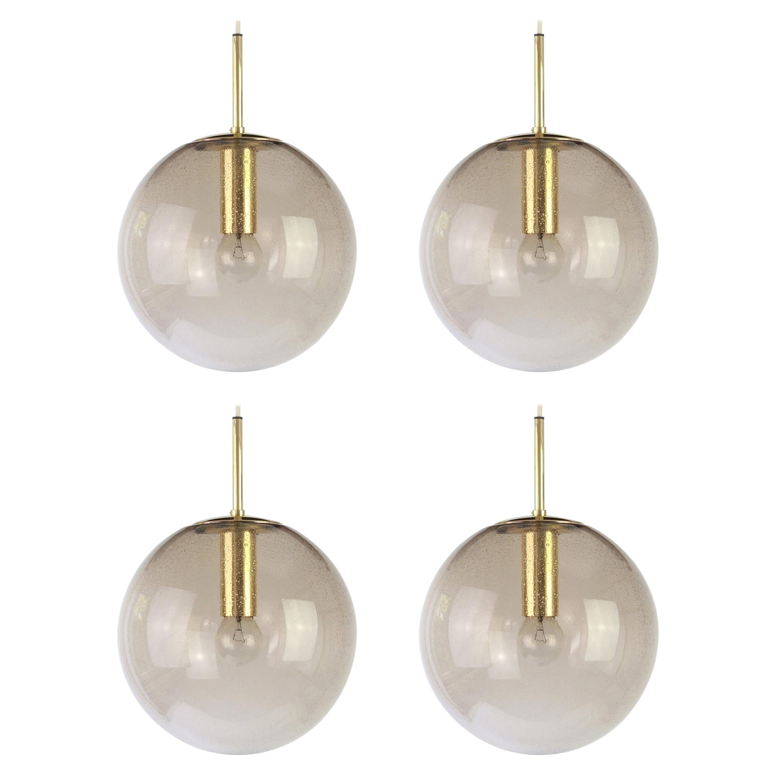 Limburg Brass with Smoked Glass Ball Pendant, Germany, 1970s