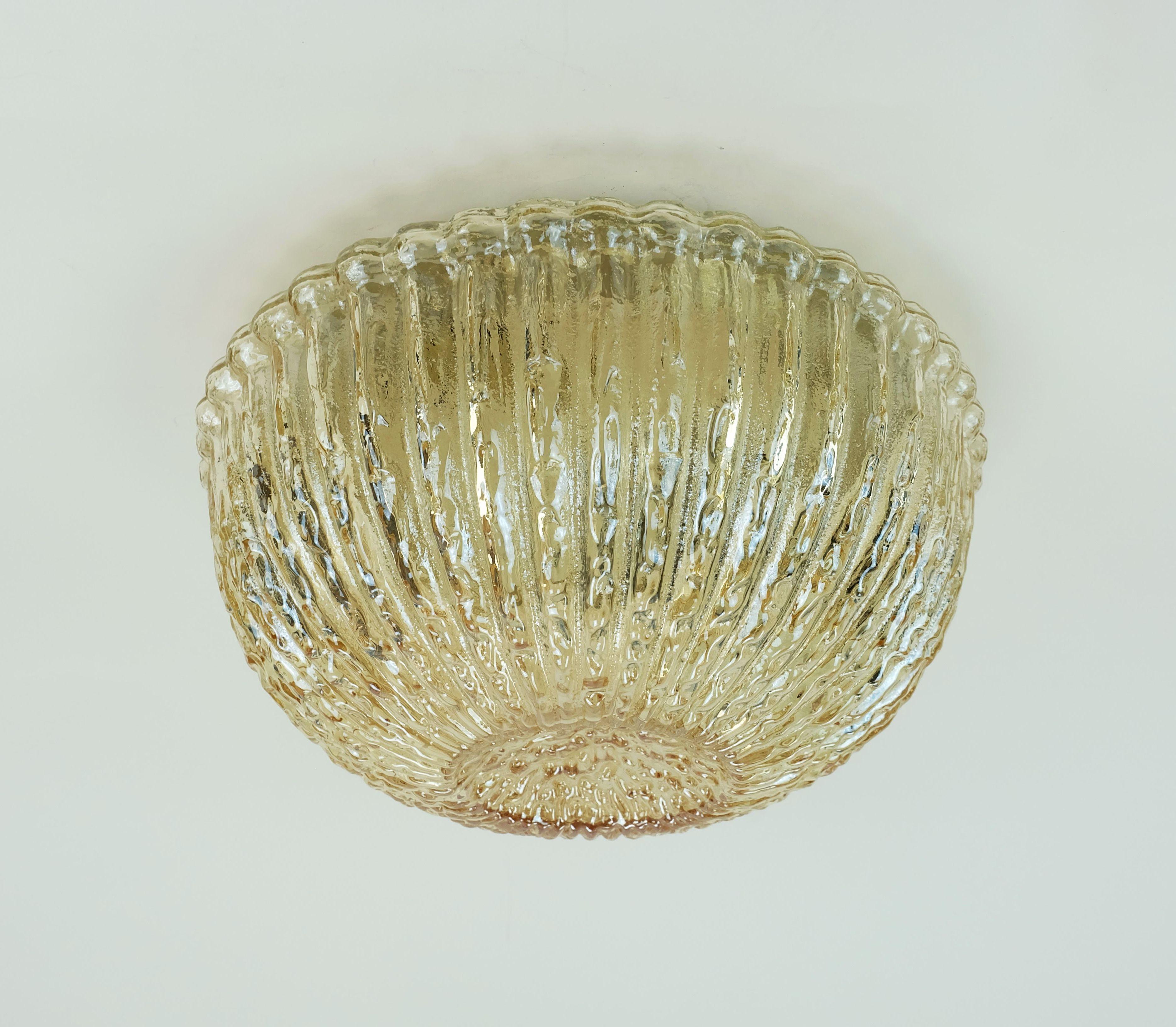 Metallo LUCE A SOFFITTO Limburg modello A668 vetro ambrato strutturato anni '70 in vendita