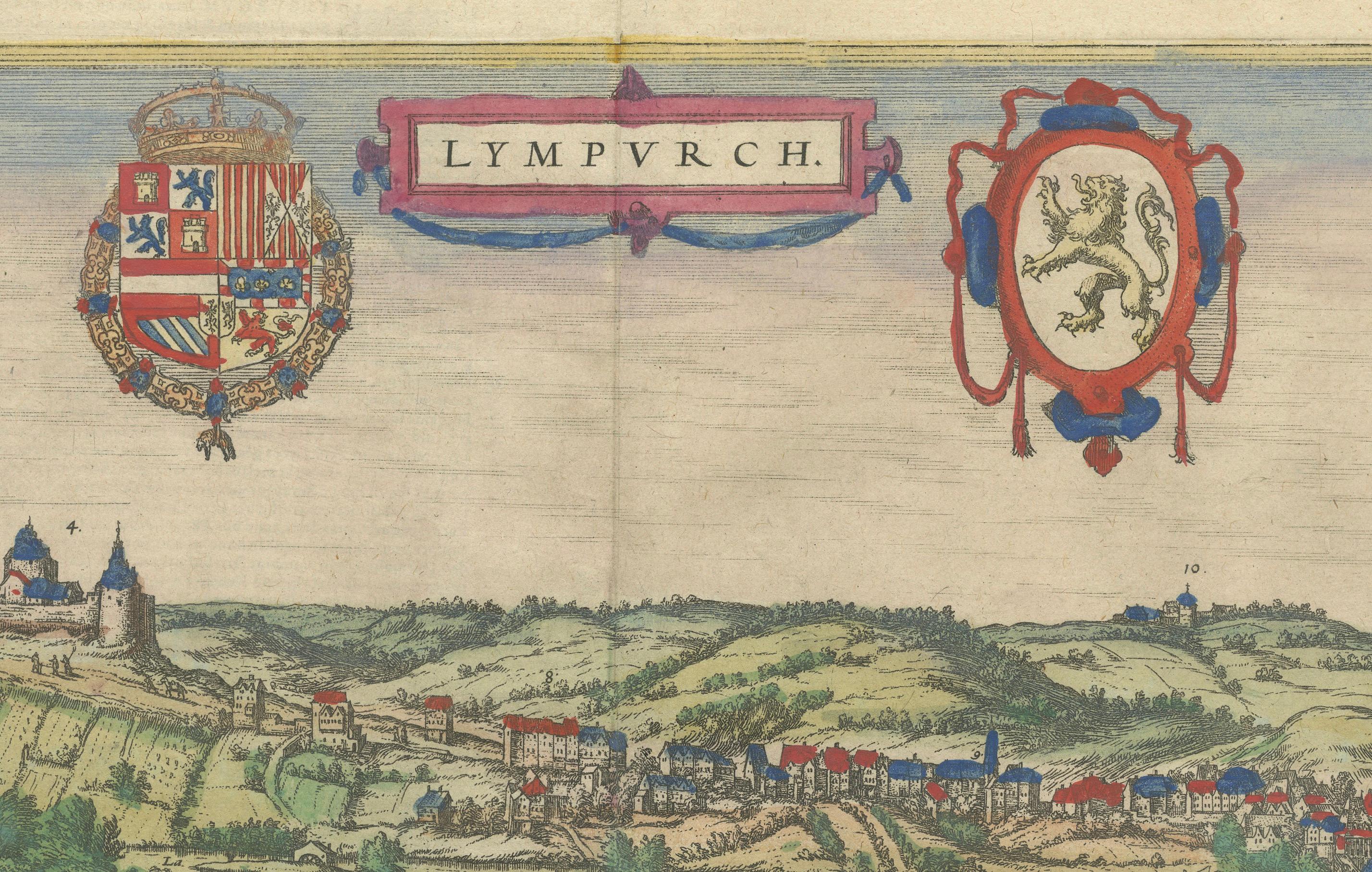 Paper Limburg Cityscape 1580: Historical Copper Engraving by Braun and Hogenberg For Sale