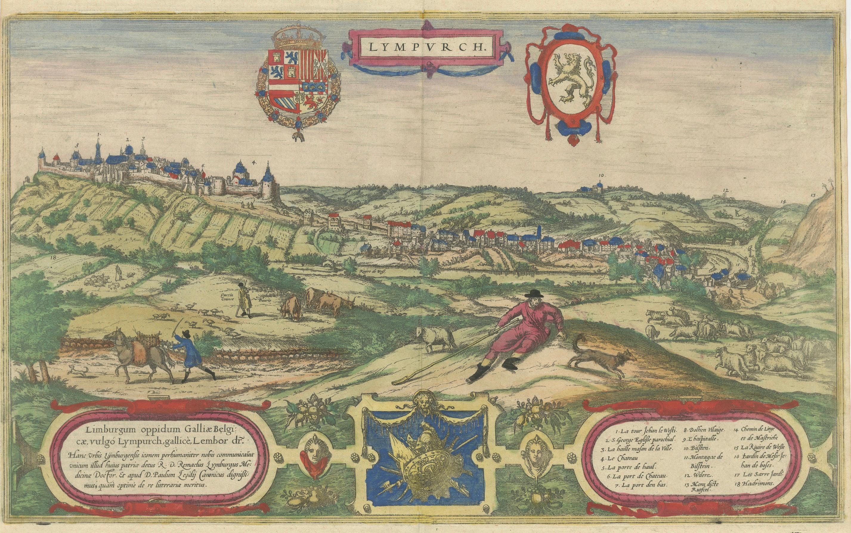 Limburg Cityscape 1580: Historical Copper Engraving by Braun and Hogenberg For Sale 1