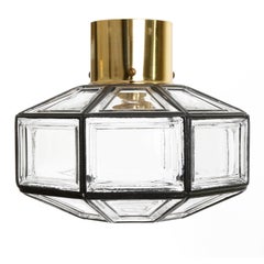 Limburg Flush Mount Light or Sconce, Brass Iron Glass, 1970s, One of Three