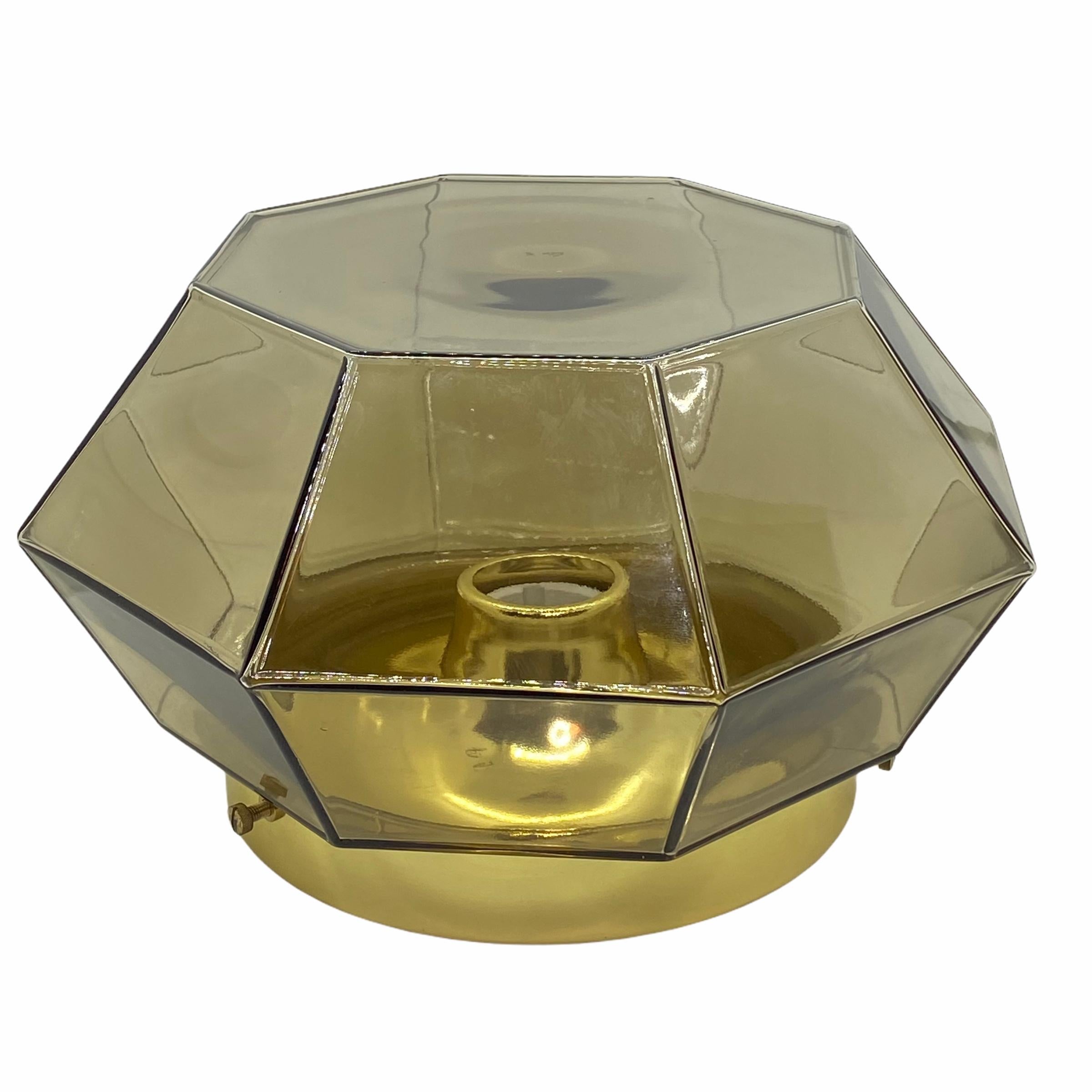 Limburg Geometric Smoked Glass and Brass Flush mount or Wall Light In Good Condition For Sale In Nuernberg, DE
