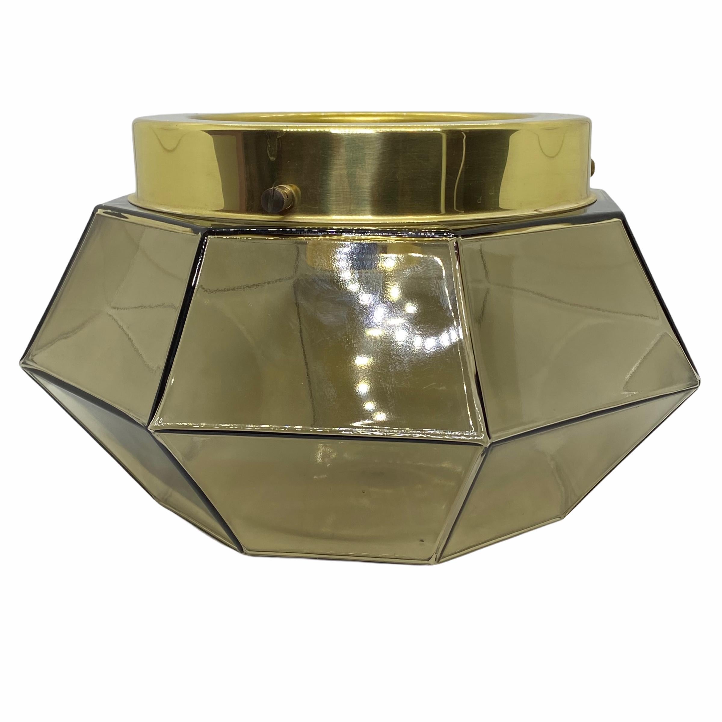 Limburg Geometric Smoked Glass and Brass Flush mount or Wall Light For Sale 1
