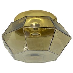 Limburg Geometric Smoked Glass and Brass Flushmount or Wall Light