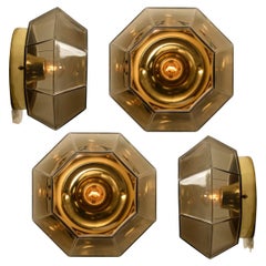 Limburg Geometric Smoked Glass and Brass Flush Mount/Wall Lights