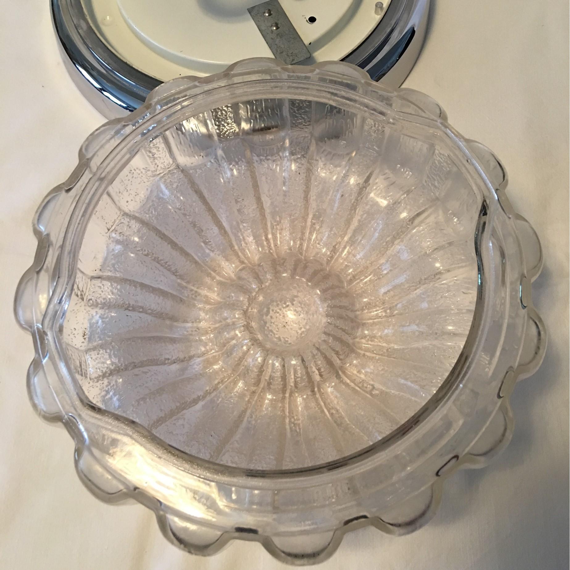 Mid-20th Century Limburg, Germany Glass Flower Flush Mount with Chrome Surround, 1960s For Sale