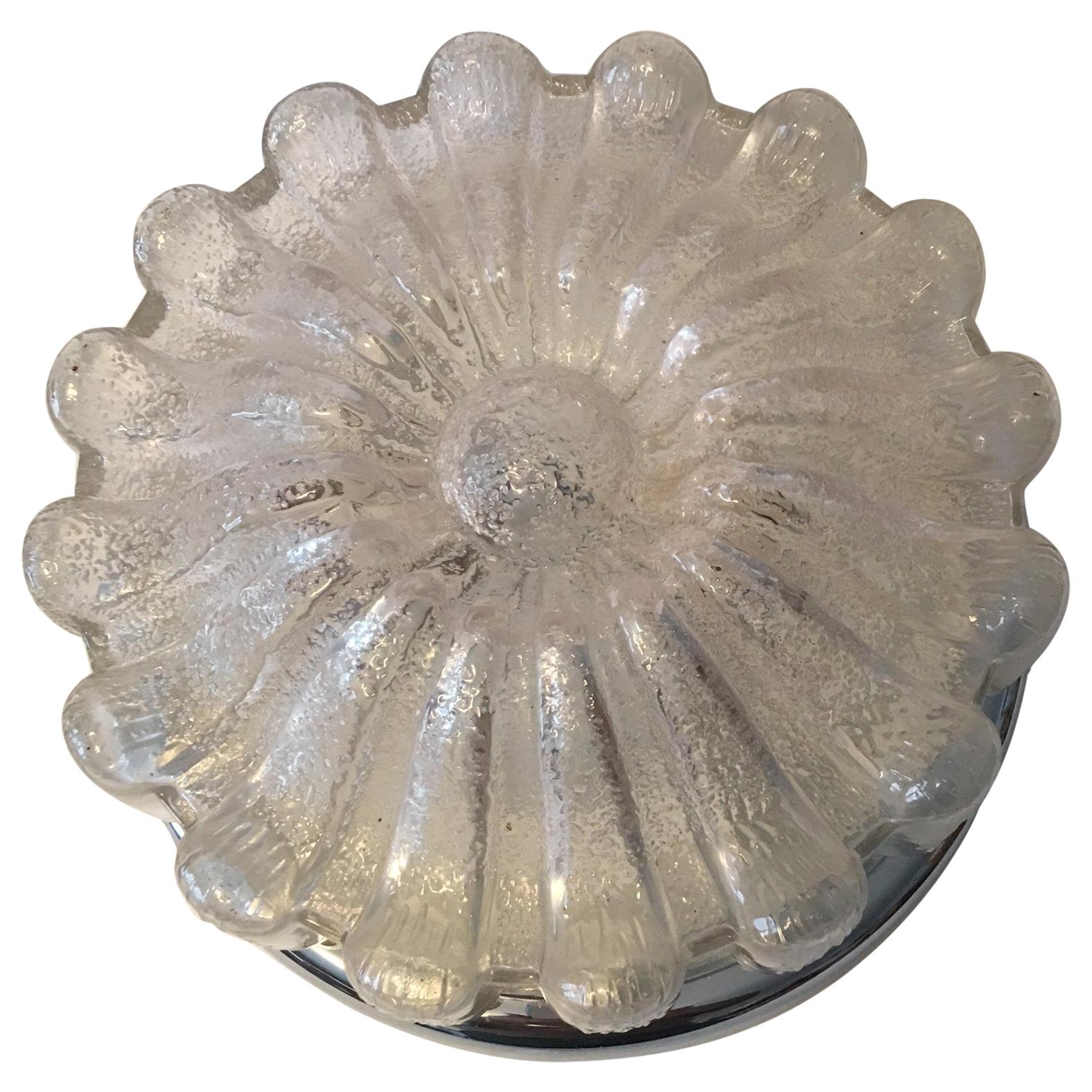 Limburg, Germany Glass Flower Flush Mount with Chrome Surround, 1960s For Sale