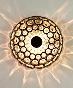 Limburg Glashütte 1960s Glas Schwarz Eisen Ringe kreisförmig gewölbt Flush Mount Licht