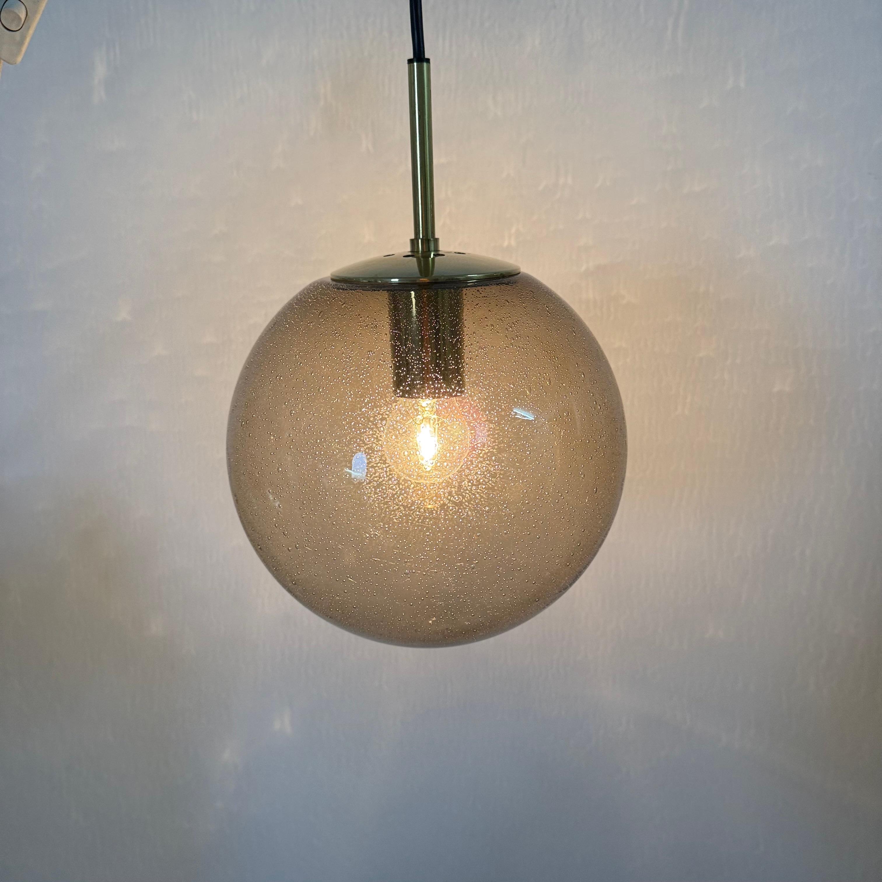 Limburg Glashütte brass smoked glass ball pendant hanging lamp , 1970s in vendita 3