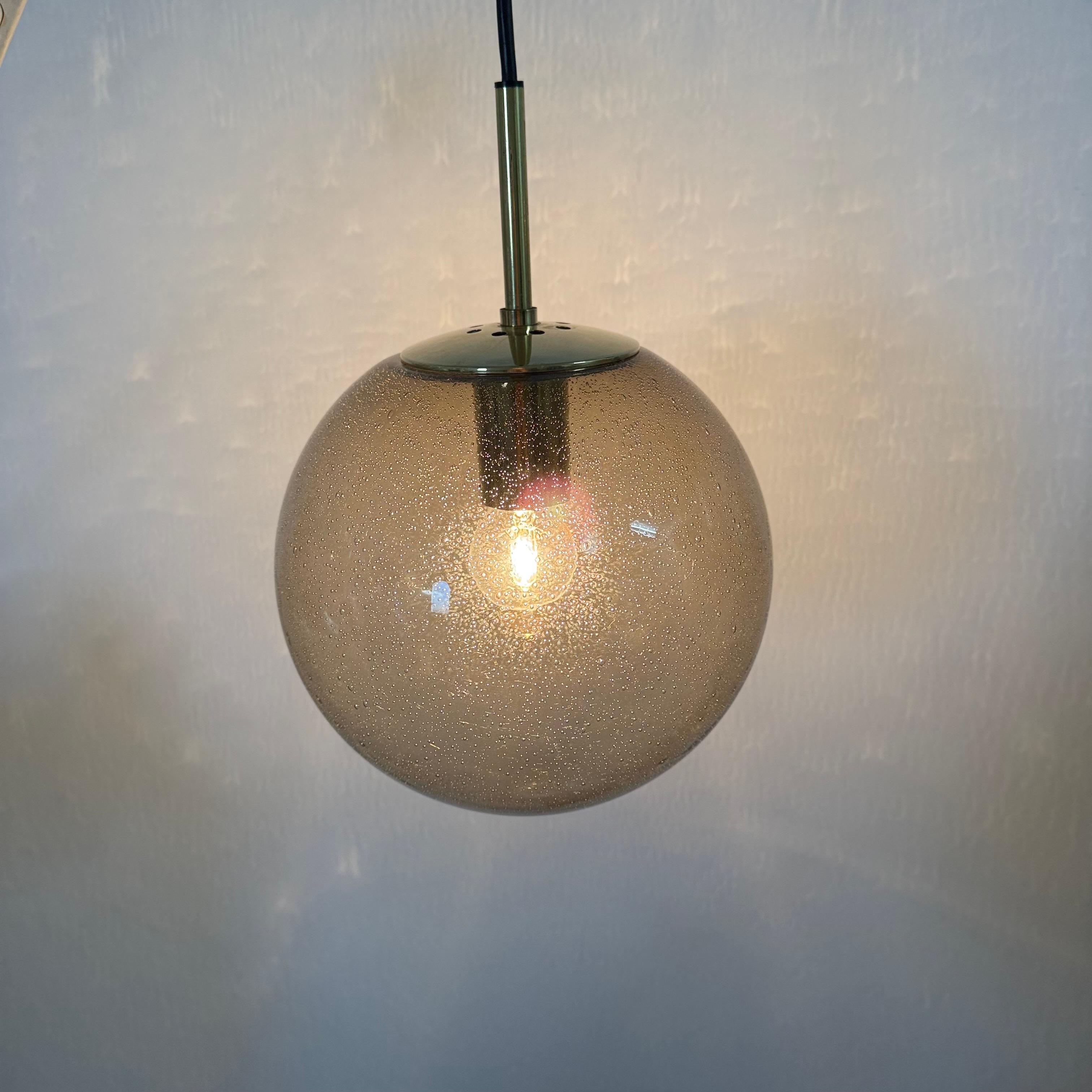 Limburg Glashütte brass smoked glass ball pendant hanging lamp , 1970s in vendita 4