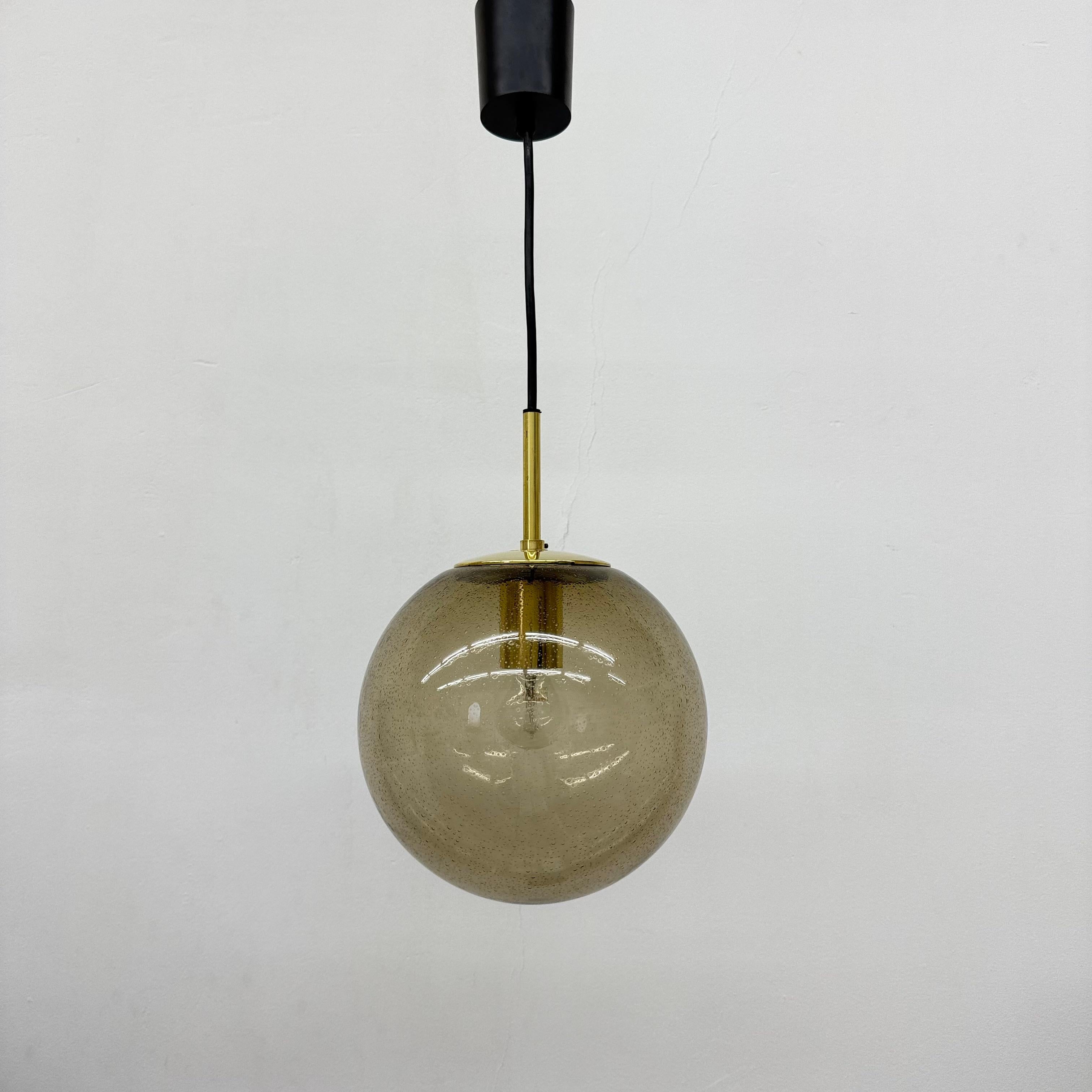 Limburg Glashütte brass smoked glass ball pendant hanging lamp , 1970s in vendita 8