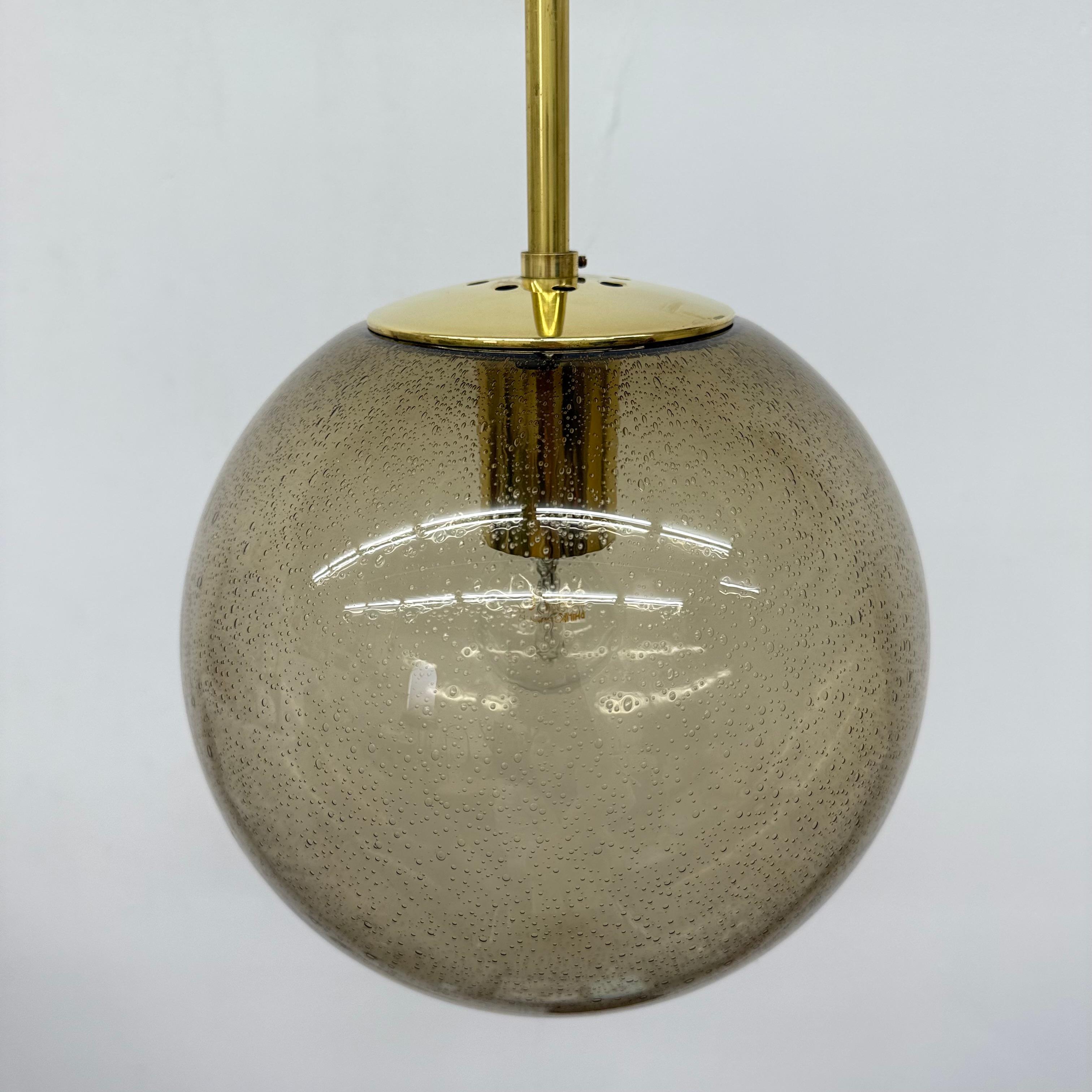 Limburg Glashütte brass smoked glass ball pendant hanging lamp , 1970s in vendita 12
