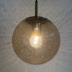 Limburg Glashütte brass smoked glass ball pendant hanging lamp , 1970s