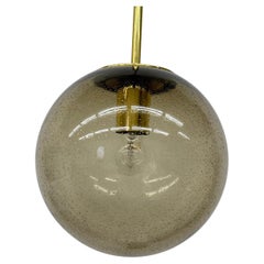 Limburg Glashütte brass smoked glass ball pendant hanging lamp , 1970s