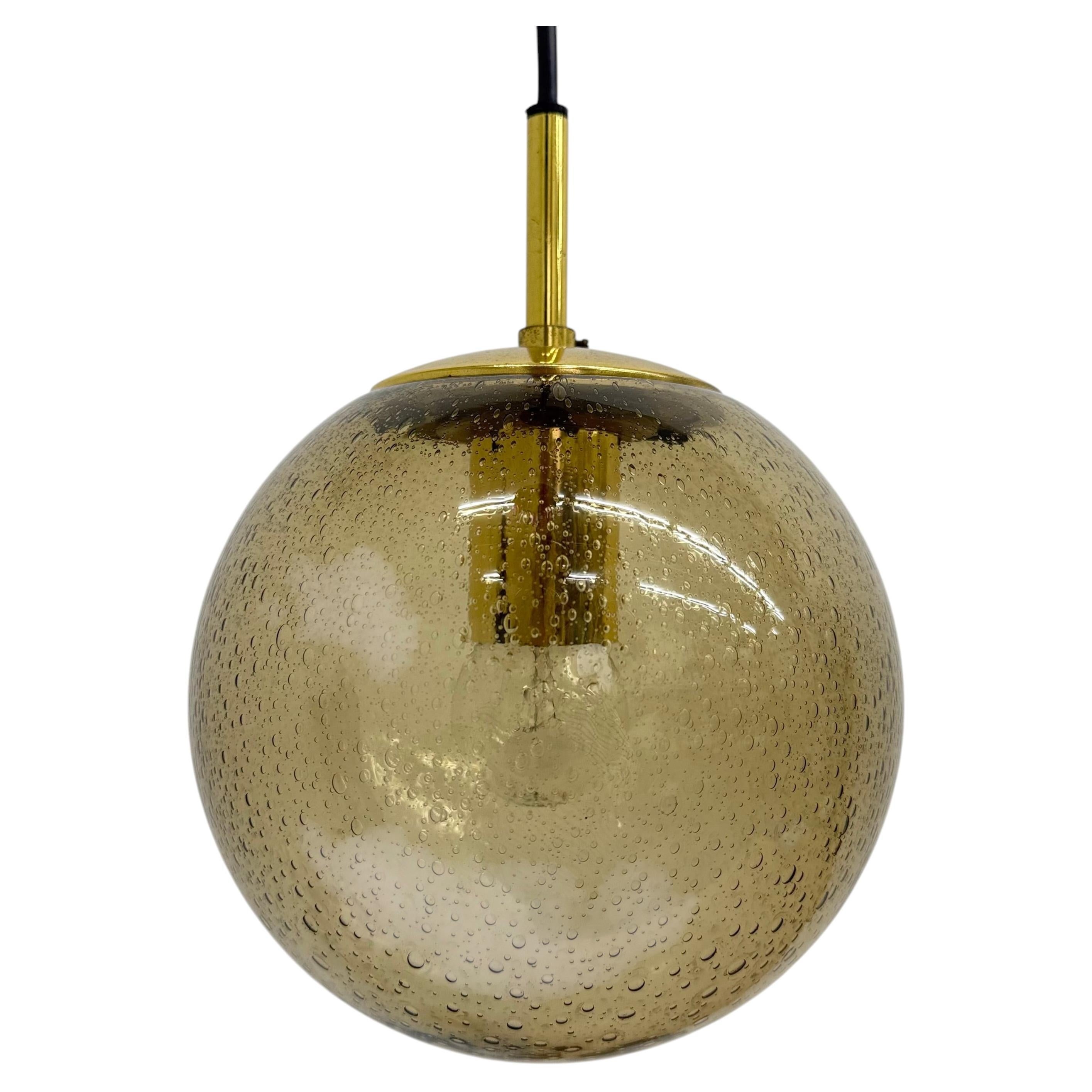 Limburg Glashütte brass smoked glass ball pendant hanging lamp , 1970s