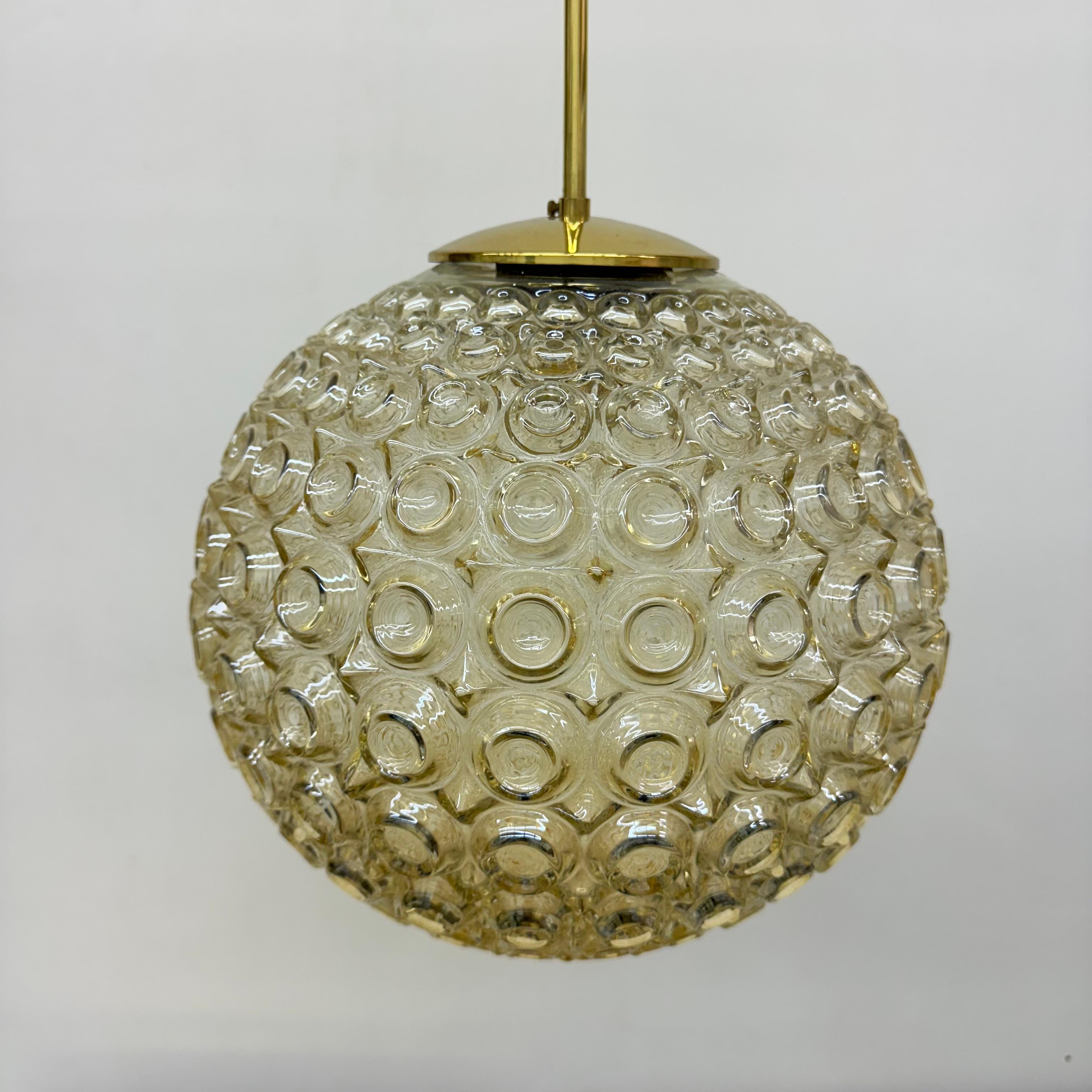 Lampada a sospensione in vetro a bolle d'aria Glashütte Limburg, anni '70 in vendita 11