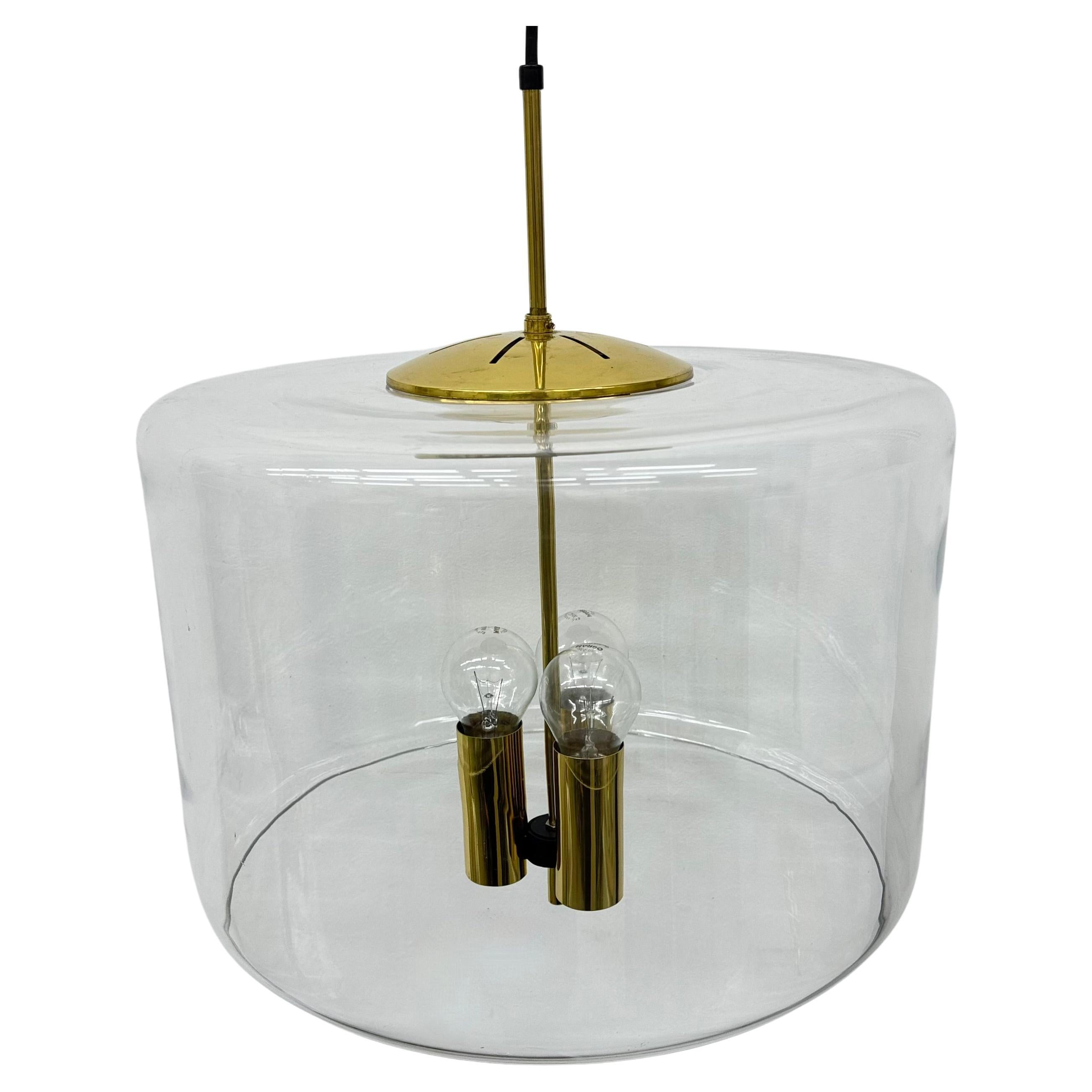 Limburg Glashütte hanging lamp glass with golden details , 1970s