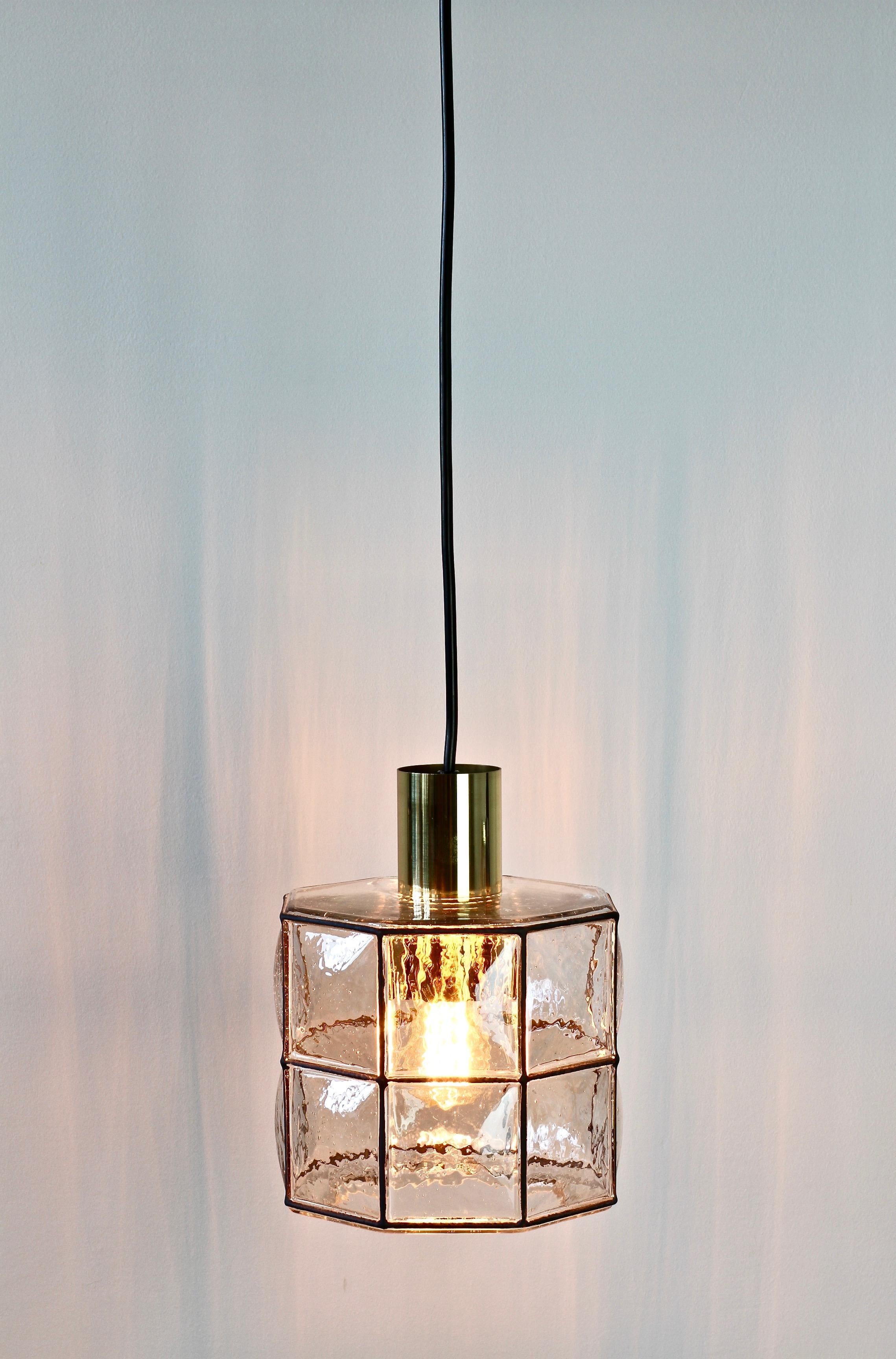 German Limburg Glashütte Iron and Bubble Glass Vintage Pendant Light, circa 1960s