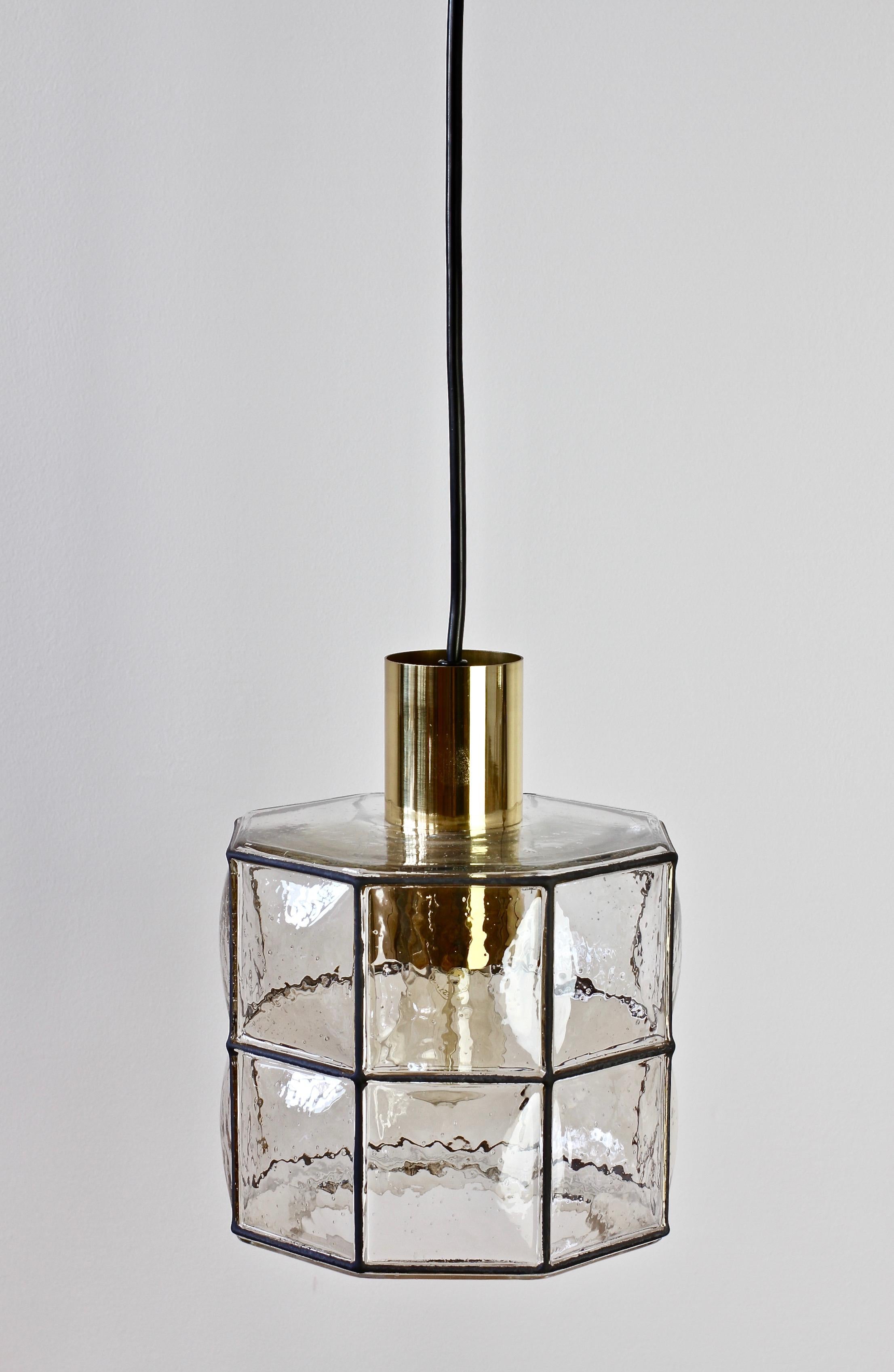 Limburg Glashütte Iron and Bubble Glass Vintage Pendant Light, circa 1960s In Excellent Condition In Landau an der Isar, Bayern