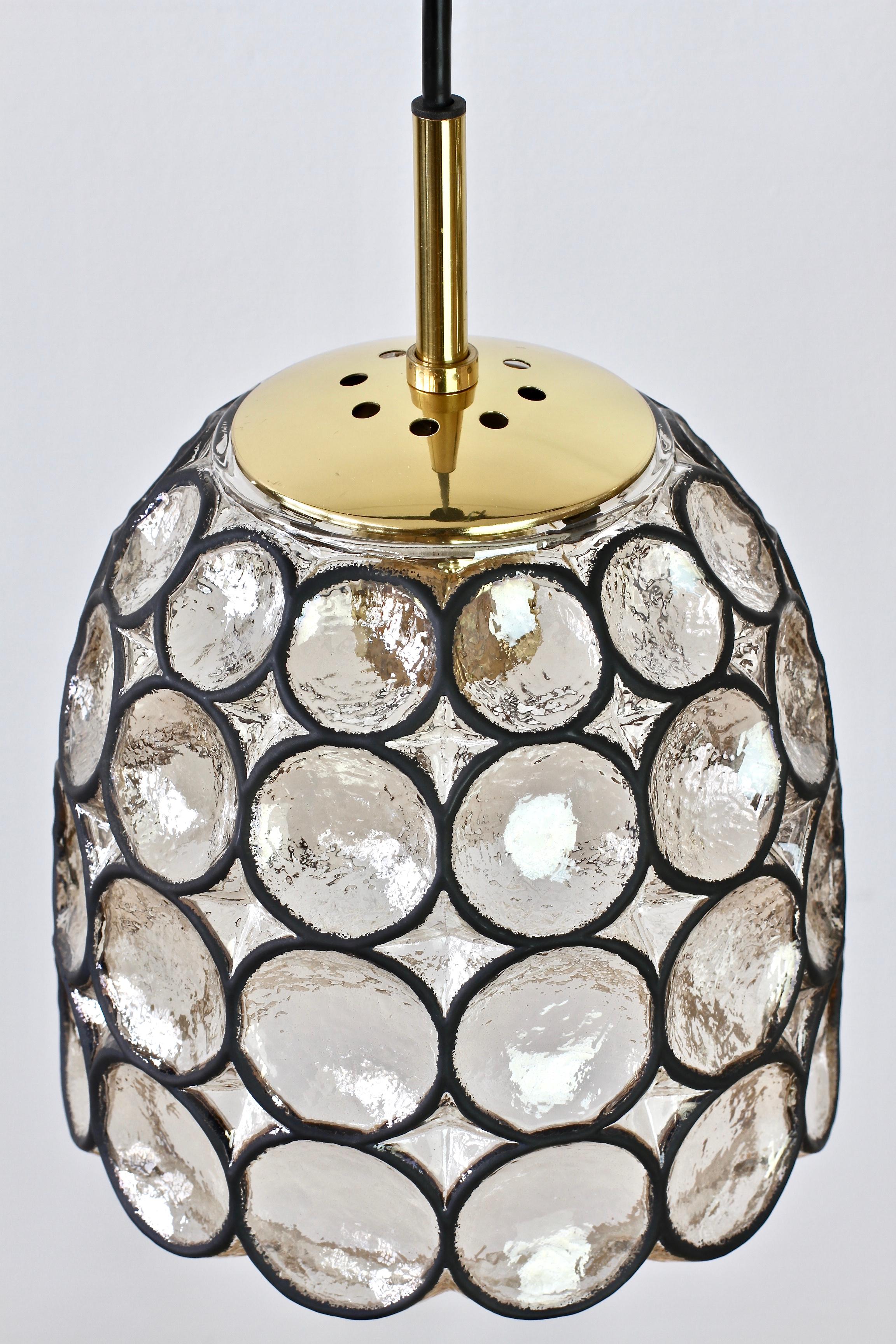 Limburg Glashütte Pair of Iron & Bubble Glass Vintage Pendant Lamps, circa 1960s For Sale 2