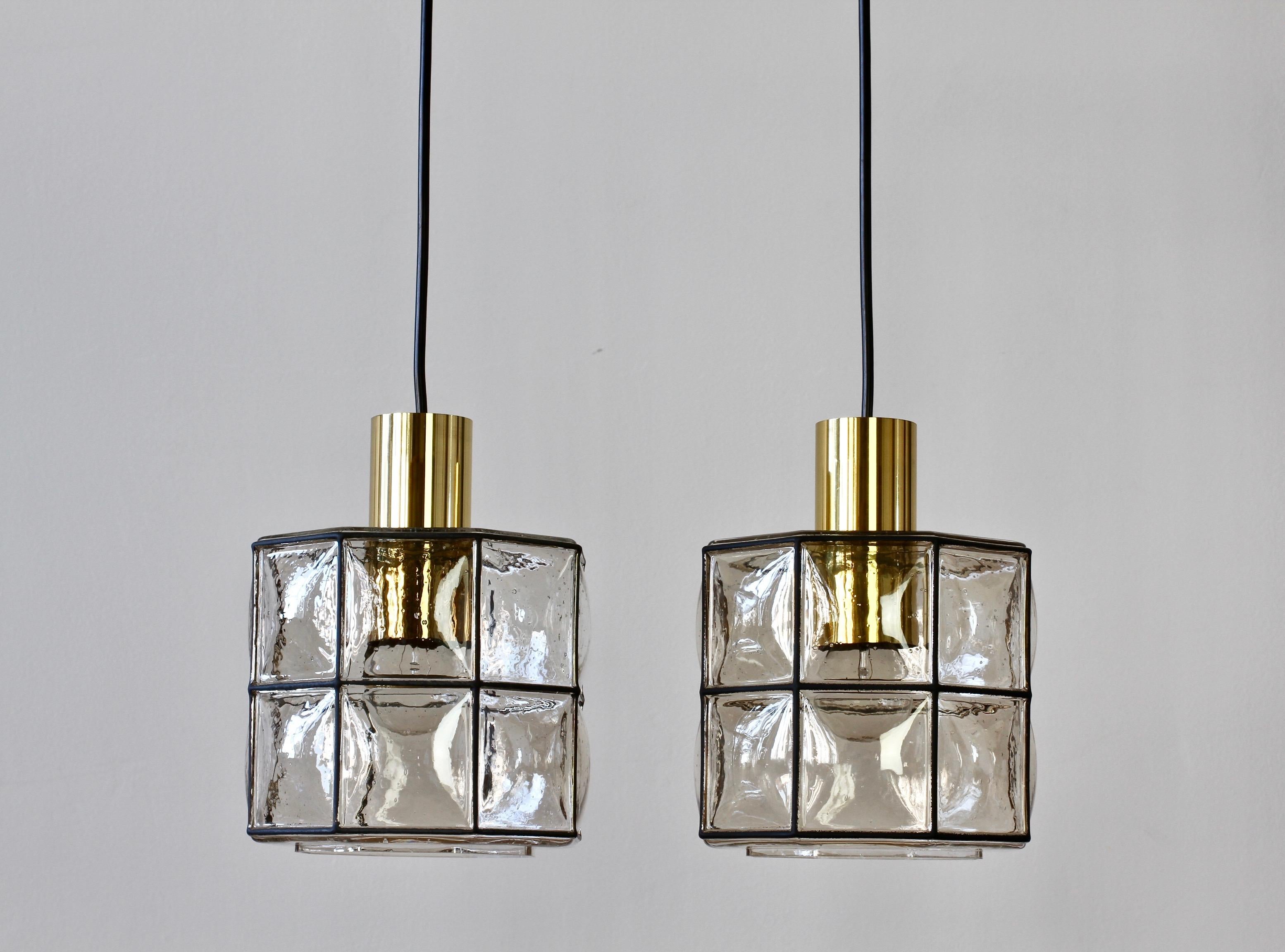 Limburg Glashütte Pair of Iron & Bubble Glass Vintage Pendant Lamps, circa 1960s 1