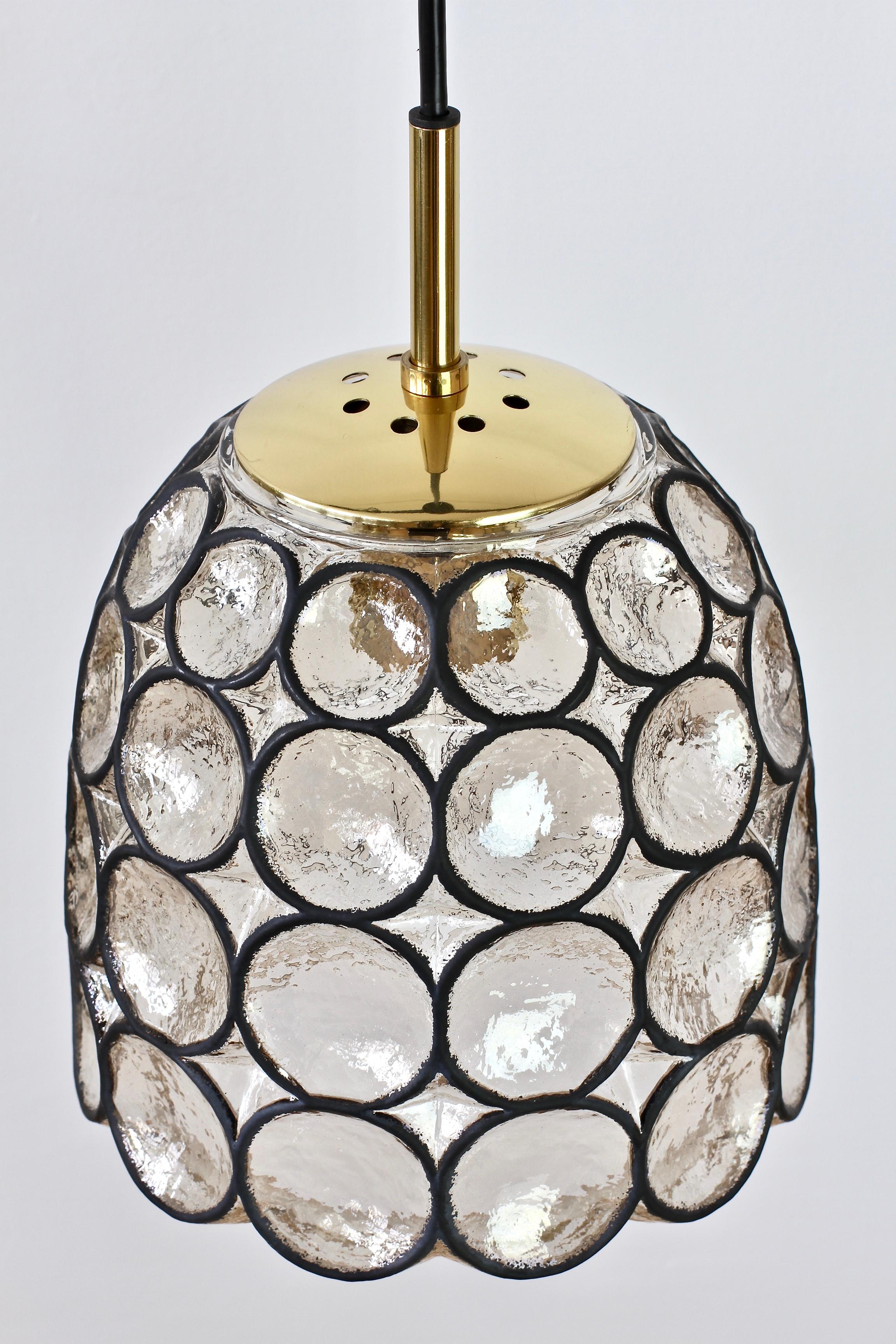 Limburg Glashütte Pair of Iron & Bubble Glass Vintage Pendant Lamps, circa 1960s For Sale 3
