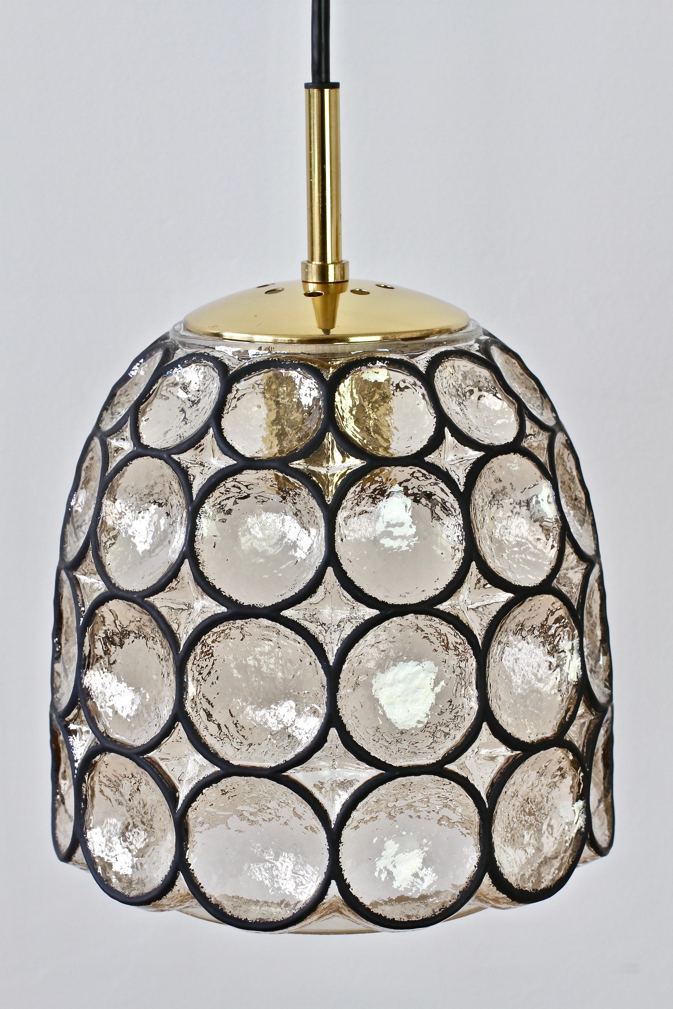 Limburg Glashütte Pair of Iron & Bubble Glass Vintage Pendant Lamps, circa 1960s For Sale 4