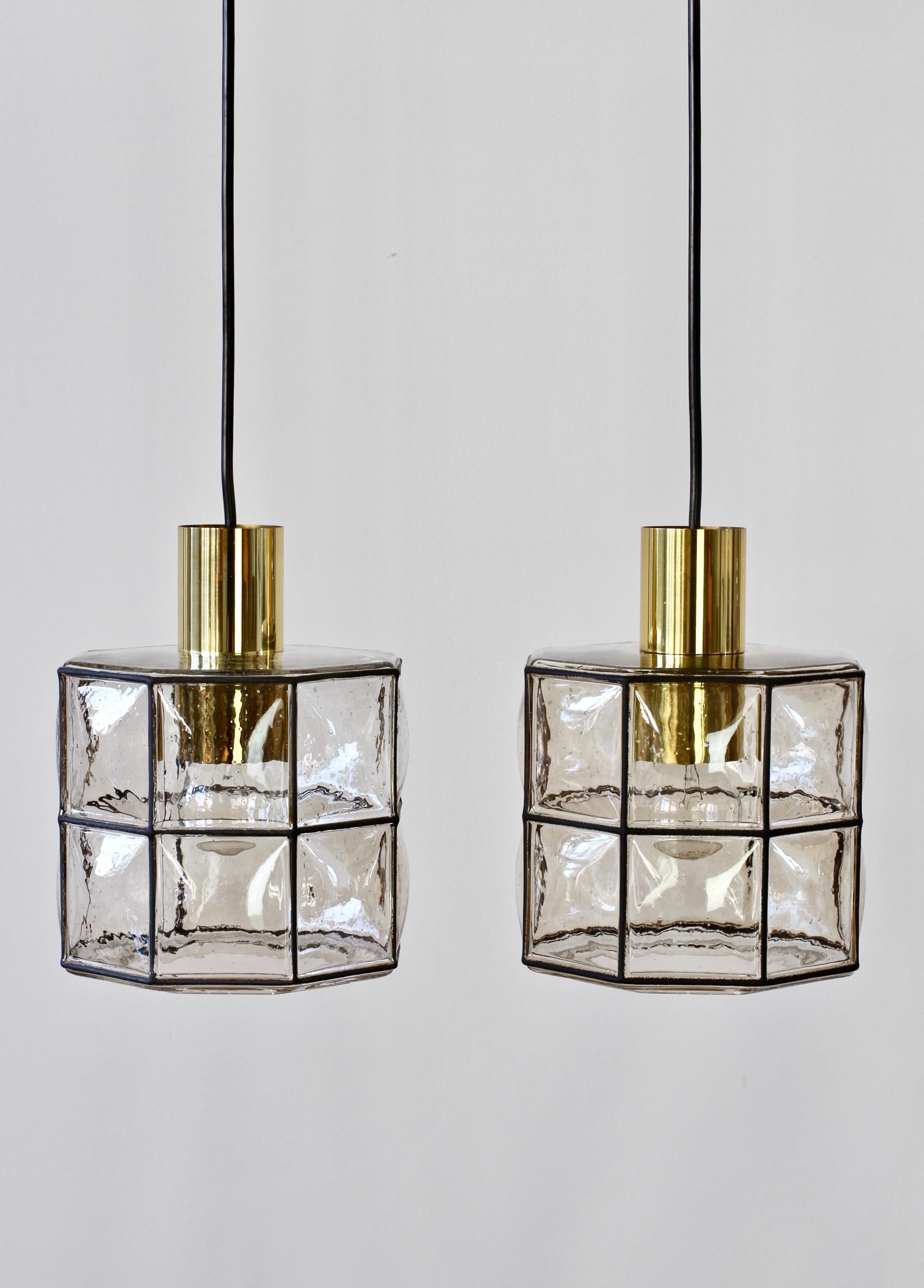 Limburg Glashütte Pair of Iron & Bubble Glass Vintage Pendant Lamps, circa 1960s 3