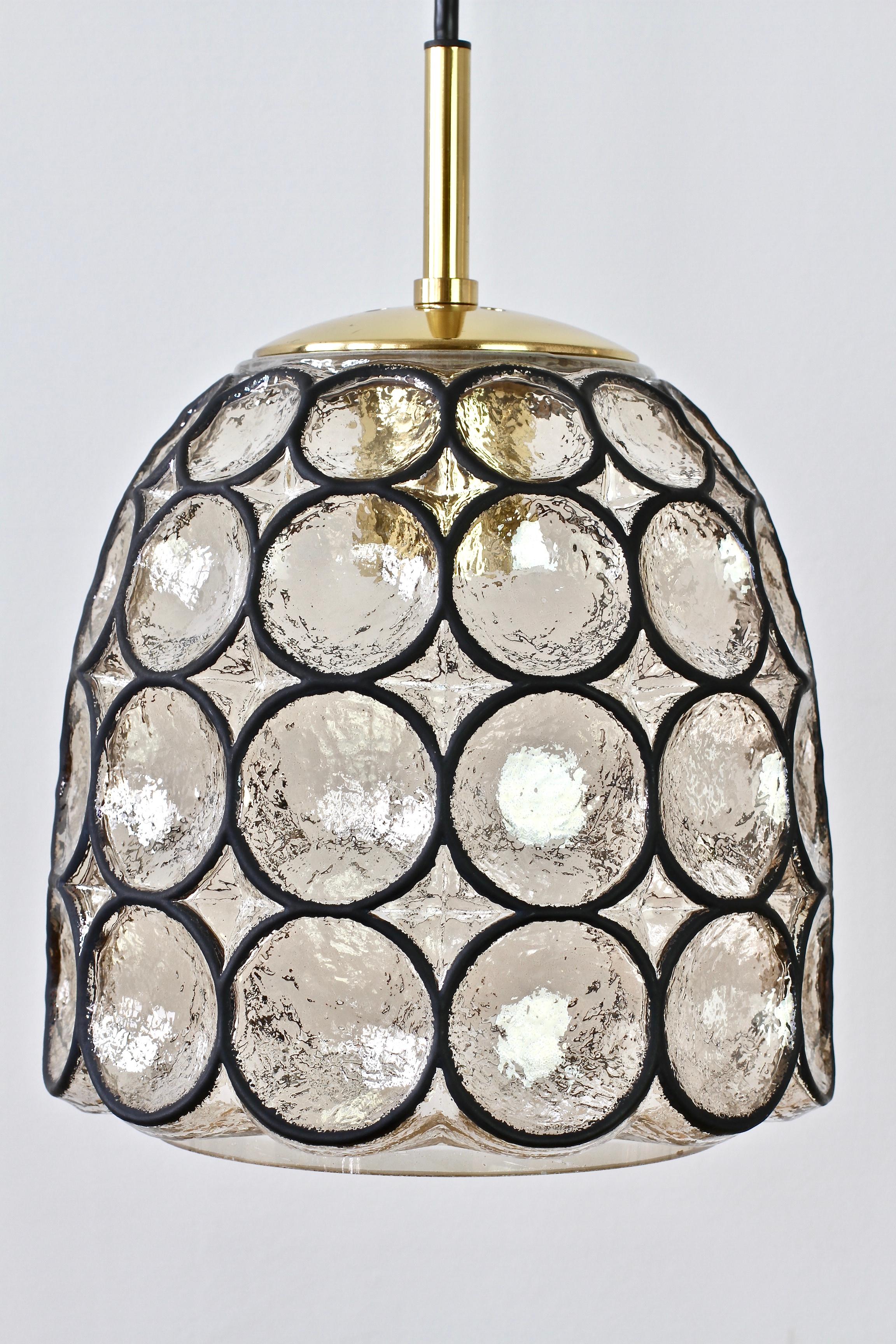 Limburg Glashütte Pair of Iron & Bubble Glass Vintage Pendant Lamps, circa 1960s For Sale 5