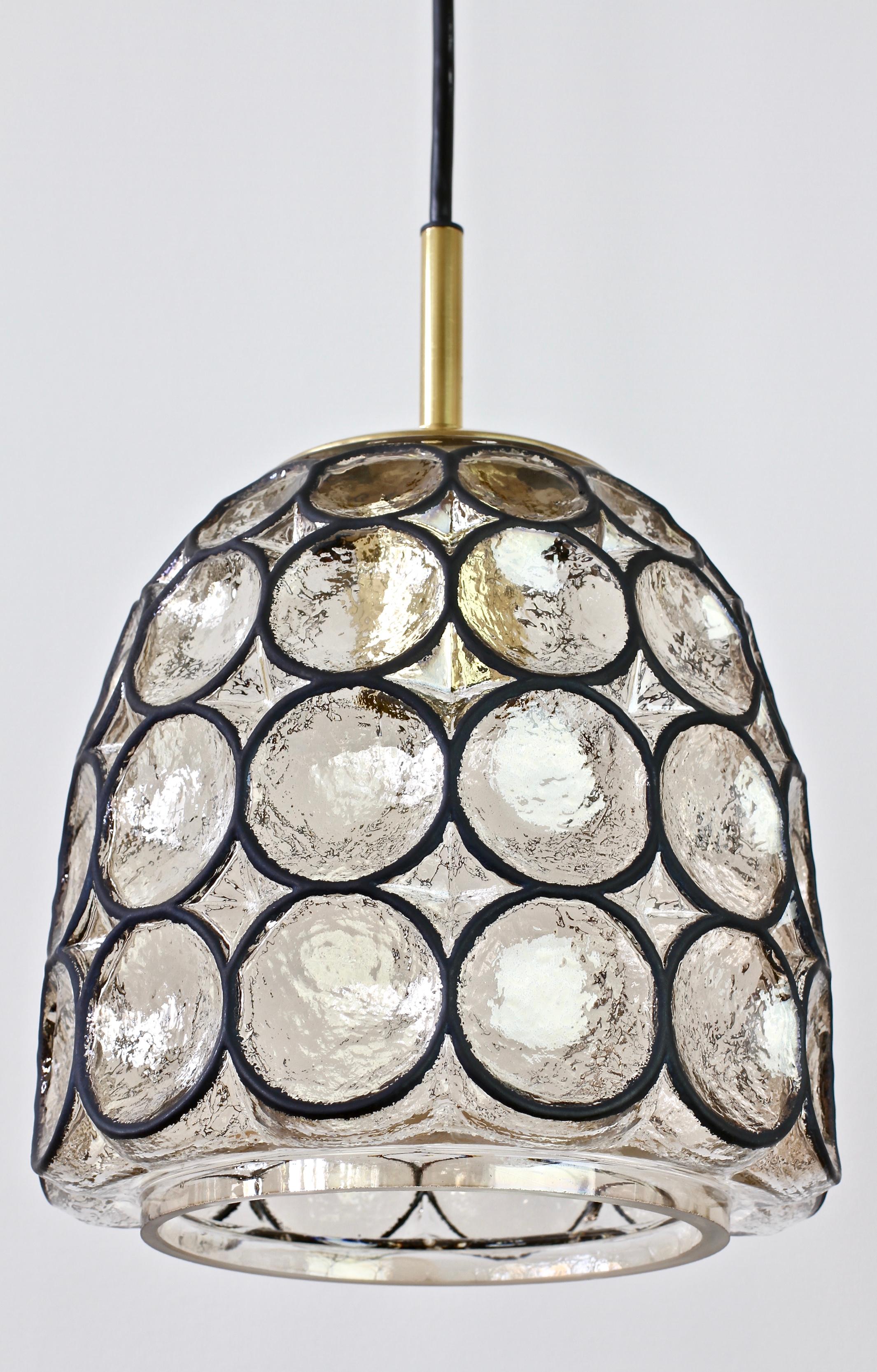 Limburg Glashütte Pair of Iron & Bubble Glass Vintage Pendant Lamps, circa 1960s For Sale 6