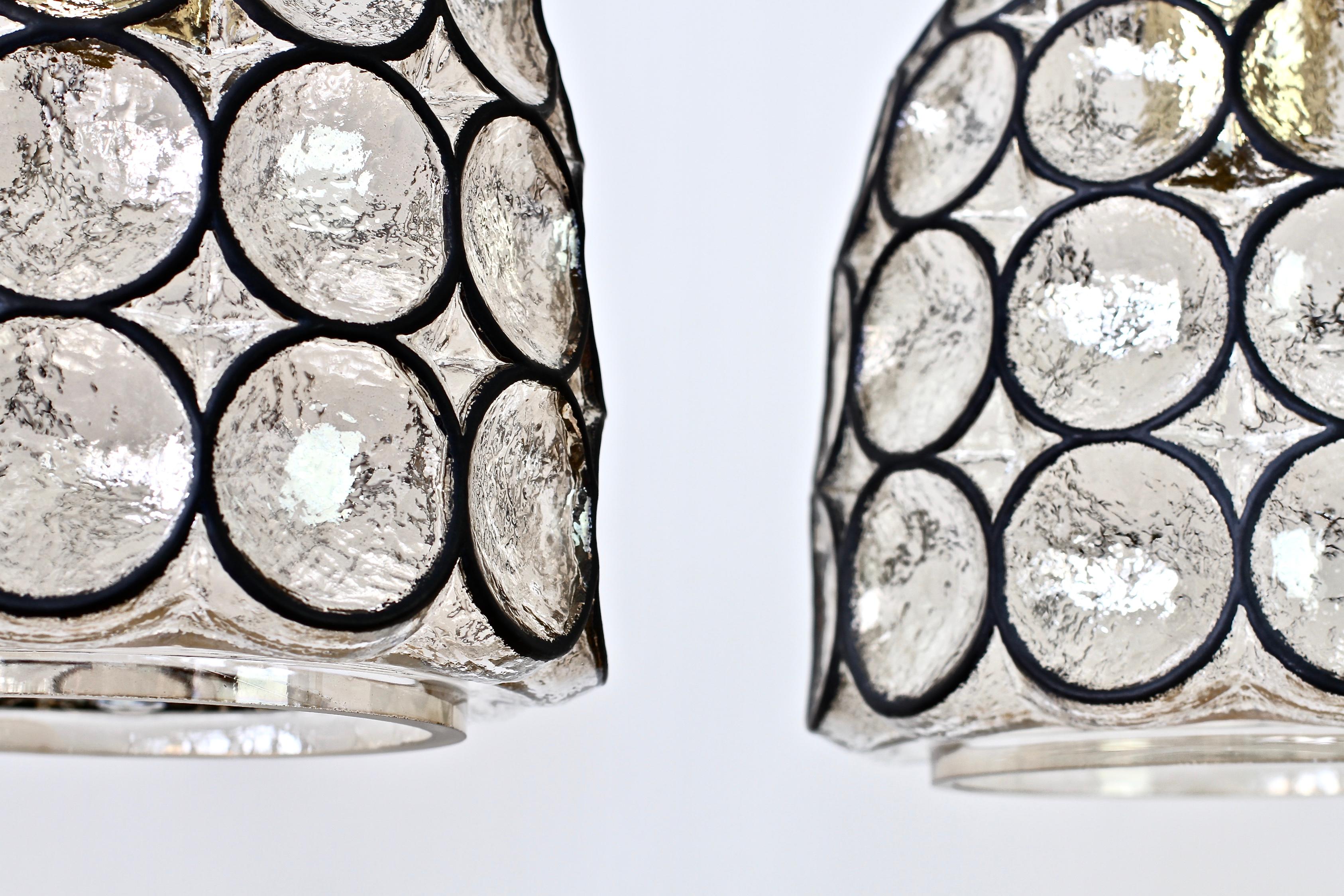 Limburg Glashütte Pair of Iron & Bubble Glass Vintage Pendant Lamps, circa 1960s For Sale 7