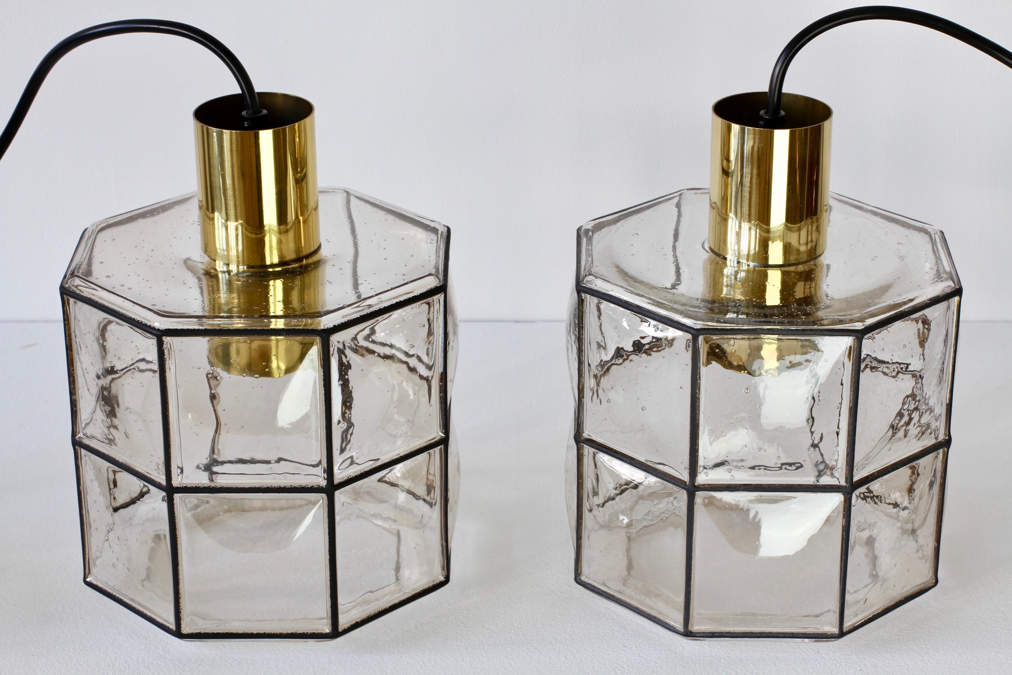 Limburg Glashütte Pair of Iron & Bubble Glass Vintage Pendant Lamps, circa 1960s 6