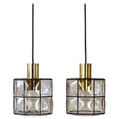Limburg Glashütte Pair of Iron 
Bubble Glass Vintage Pendant Lamps, circa 1960s