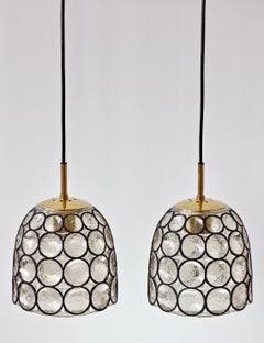 Limburg Glashütte Pair of "Iron" Rings Glass & Brass Pendant Lights/Lamps 1960s