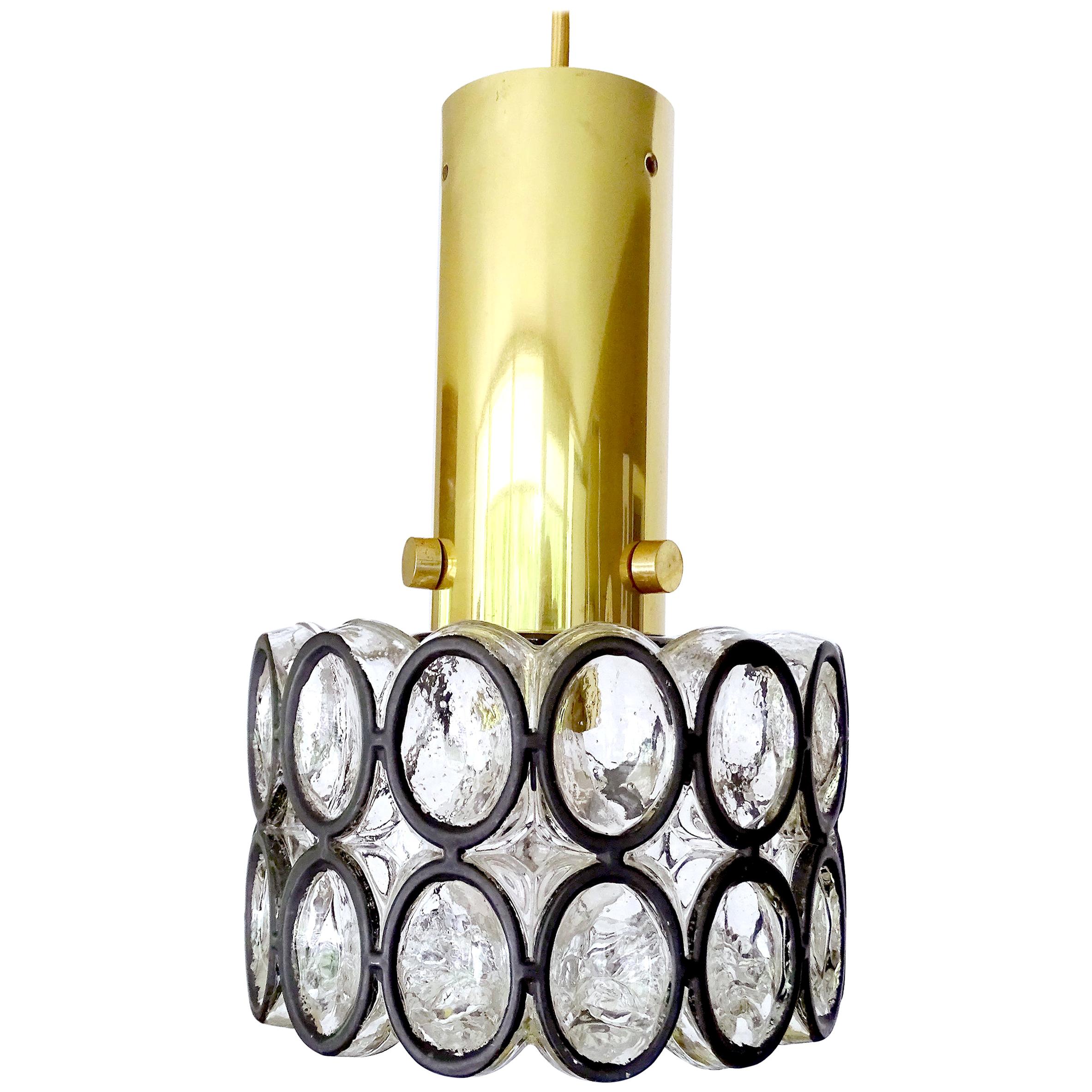 Limburg Glass and Brass Pendant Light, 1970s For Sale