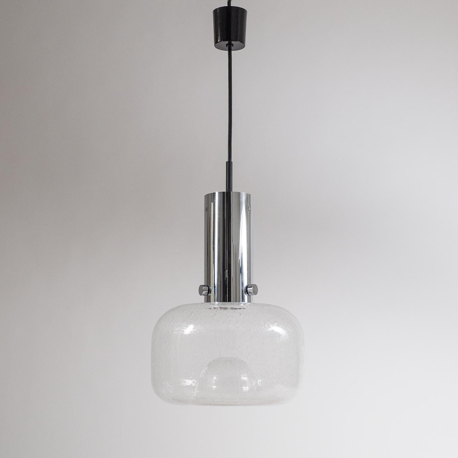 Blown Glass Limburg Glass and Chrome Pendant, 1970s For Sale