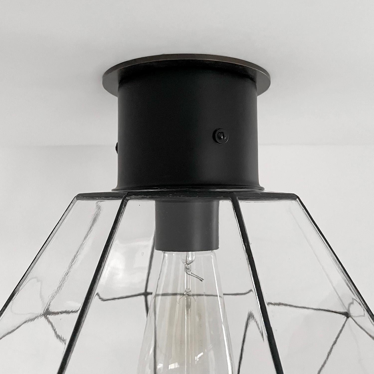 German Limburg Glass and Iron Ceiling Light Flush Mount For Sale