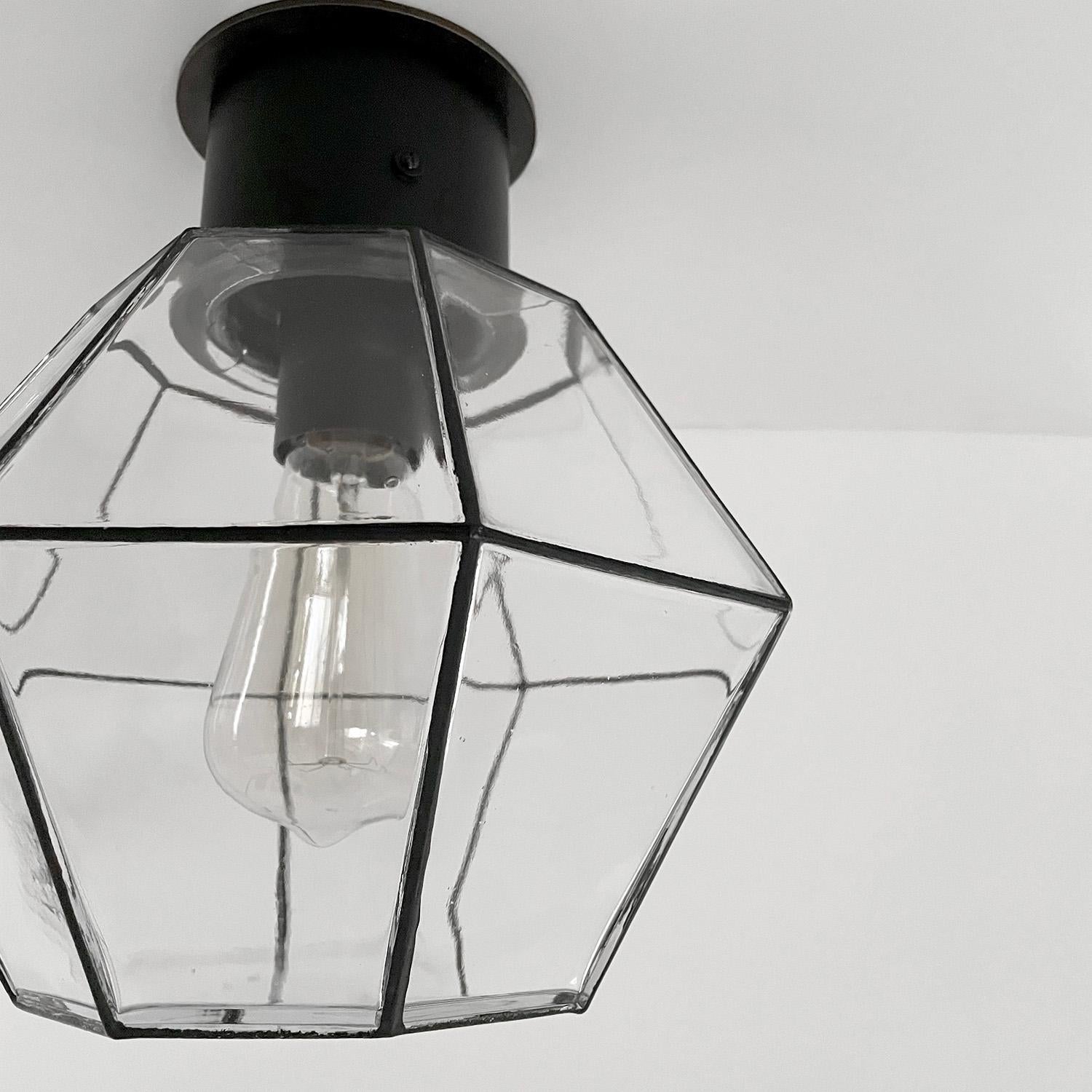 Limburg Glass and Iron Ceiling Light Flush Mount In Good Condition For Sale In Los Angeles, CA